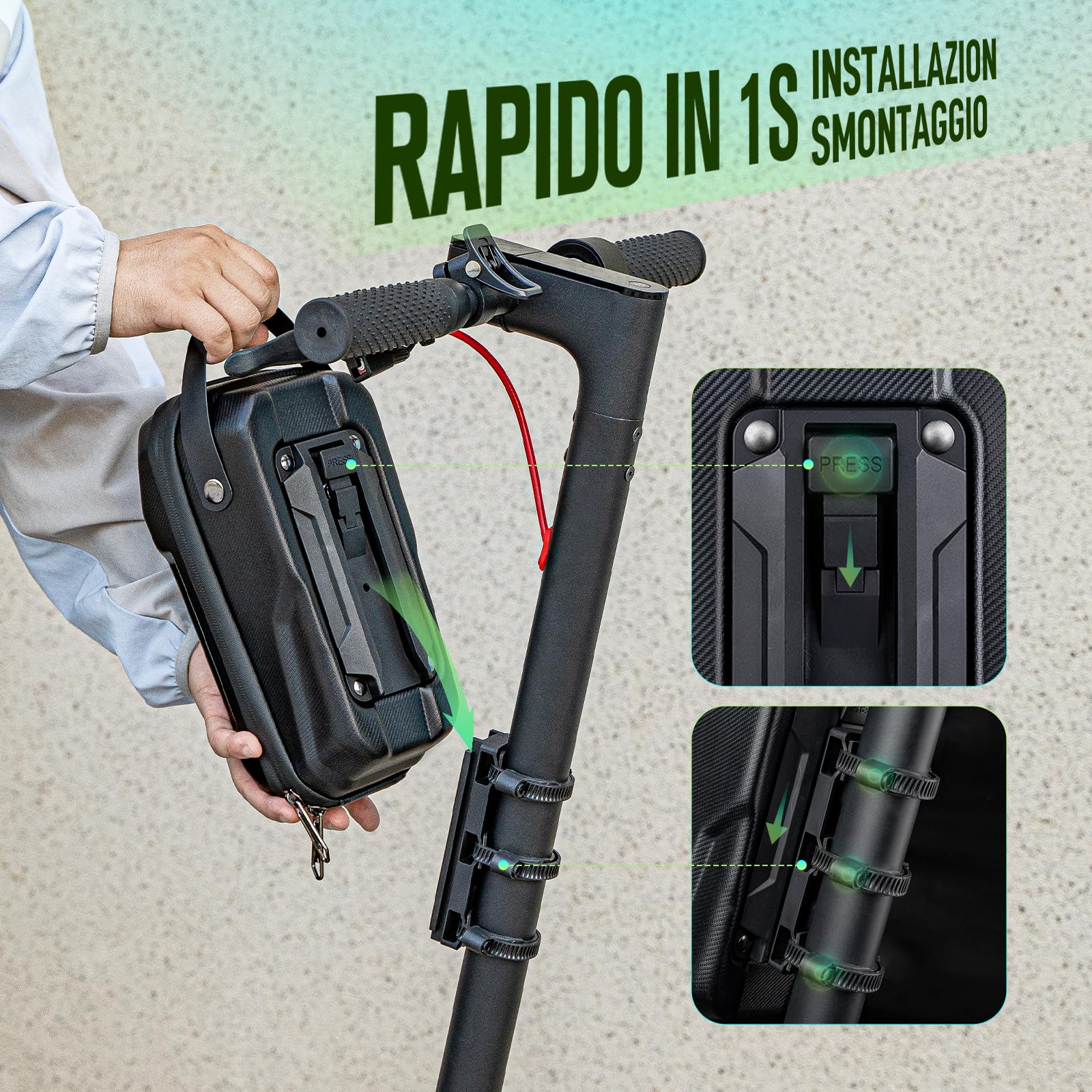 Jeebel Borsa di Monopattino 3/4/5L Borsa di Manubrio Impermeabile ad Alta Capacità con Supporto Fissaggio Rapido - Custodia Frontale Universale EVA per Scooter Elettrico Xiaomi Sedway Ninebot (2,8 L)