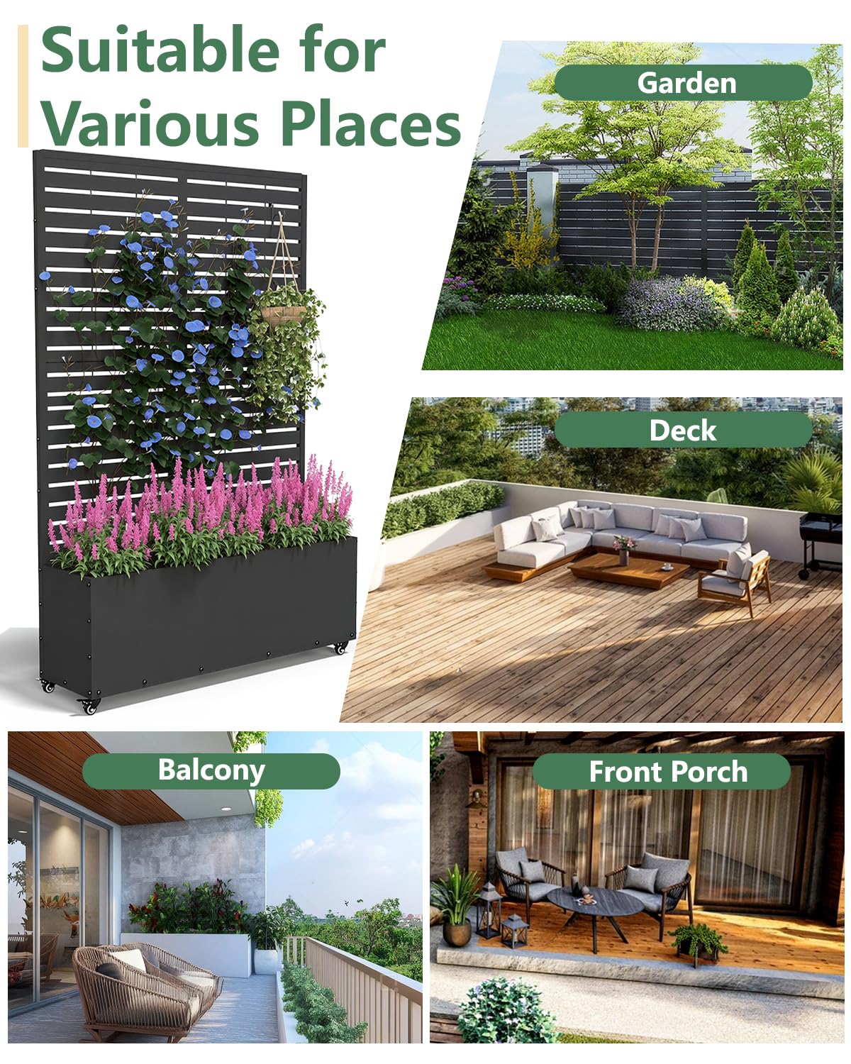 FOLAWO 2PCS Metal Planter Box with Trellis,70.9'x47.2'x15.7' Raised Garden Bed w — product photo