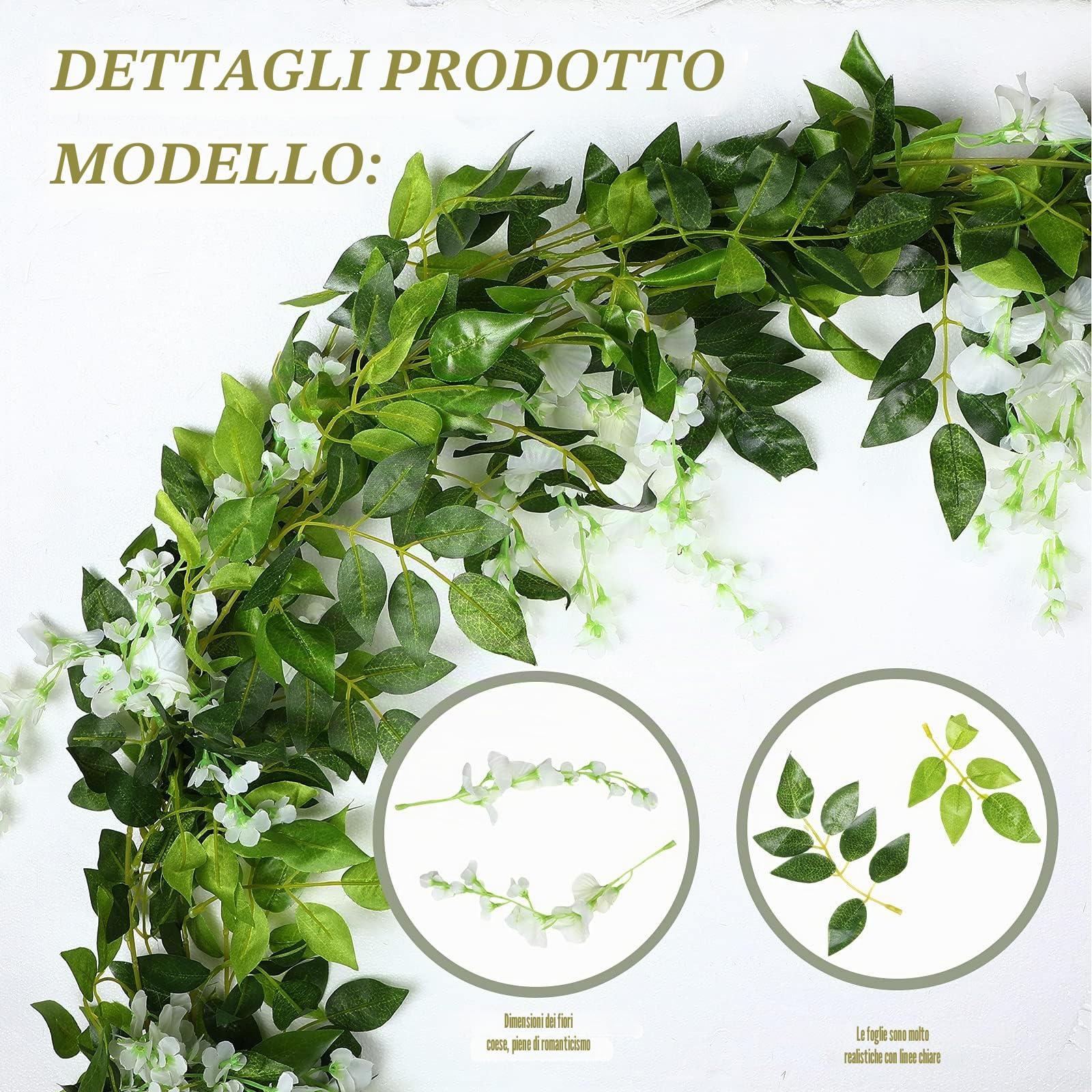 Syhood 4 Pezzi 26 Feet Ghirlanda di Glicine Artificiale Fiori Artificiali Vite di Glicine di Seta Vite di Glicine Artificiale Fiore Appeso Ghirlanda di Glicine Finto per Nozze Giardino (Bianco)