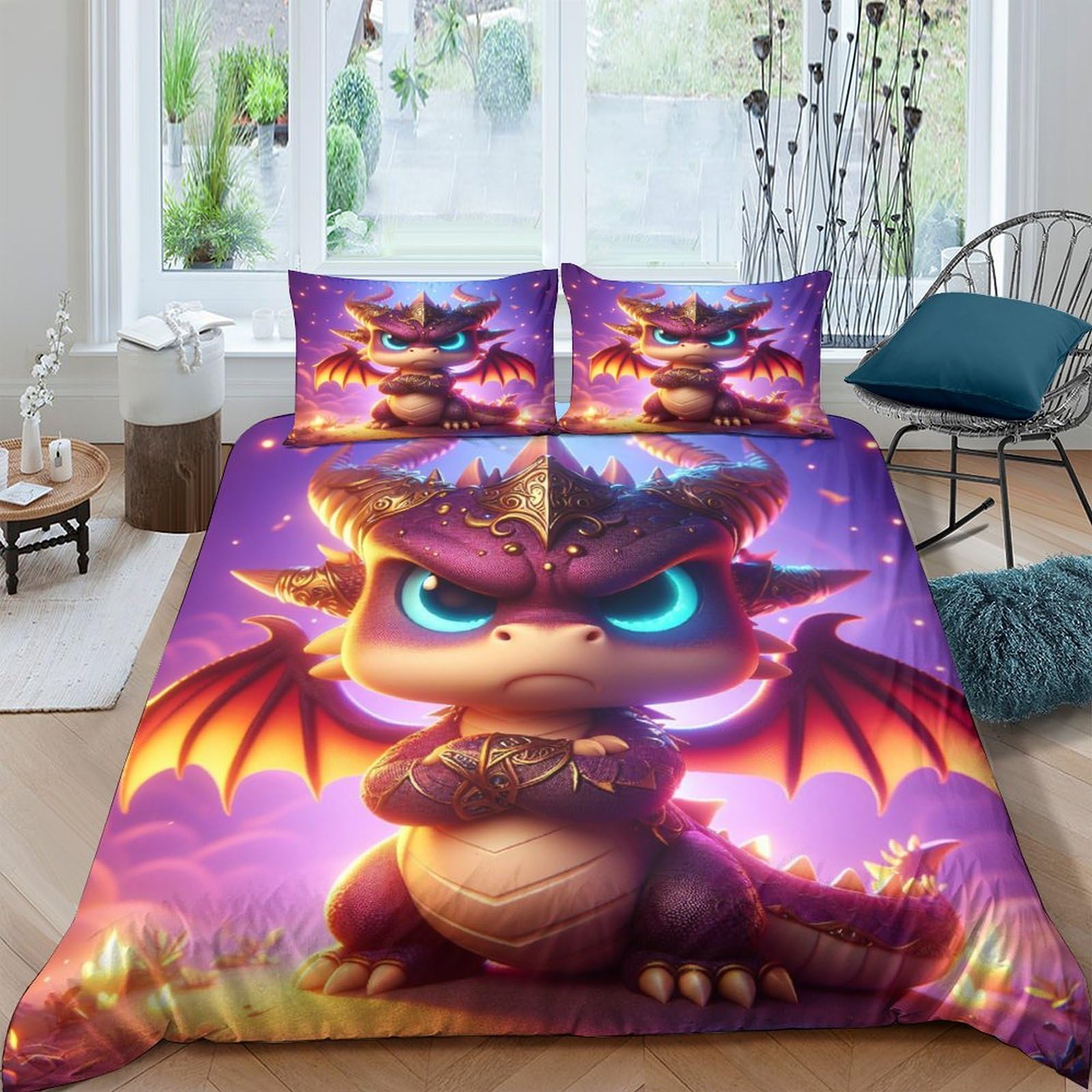 Tnfhsoft Flying Dragon Duvet Cover Sets For Kids Teens Soft Microfiber Quilt Cover 3D Printed Comforter Cover With Pillowcase Kids Bedding Set Accessories Gifts Present Double（200X200cm）