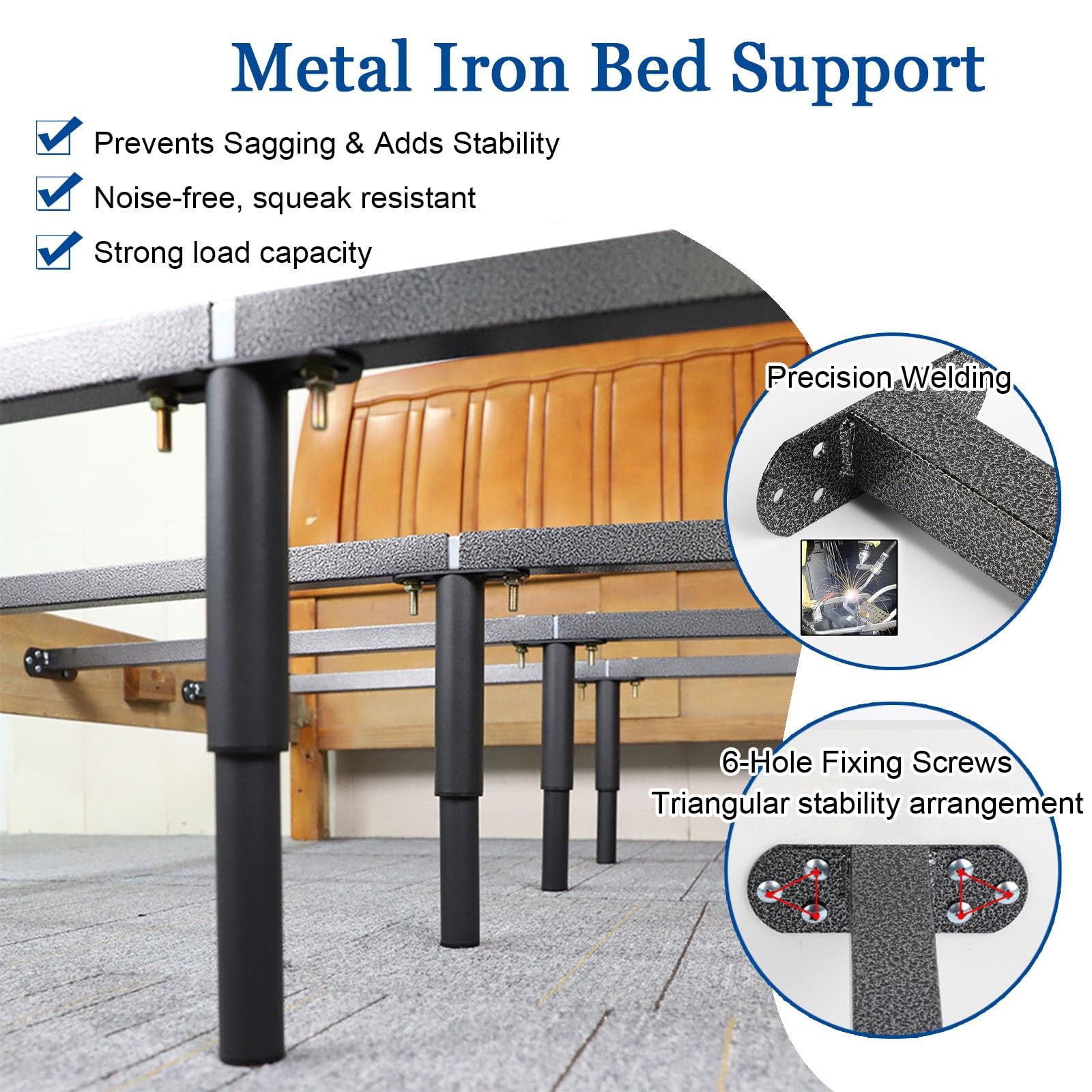 Robusto sistema di supporto per telaio del letto con 3 binari trasversali e 3 gambe di supporto centrale regolabili per un migliore supporto del materasso e rinforzo del telaio