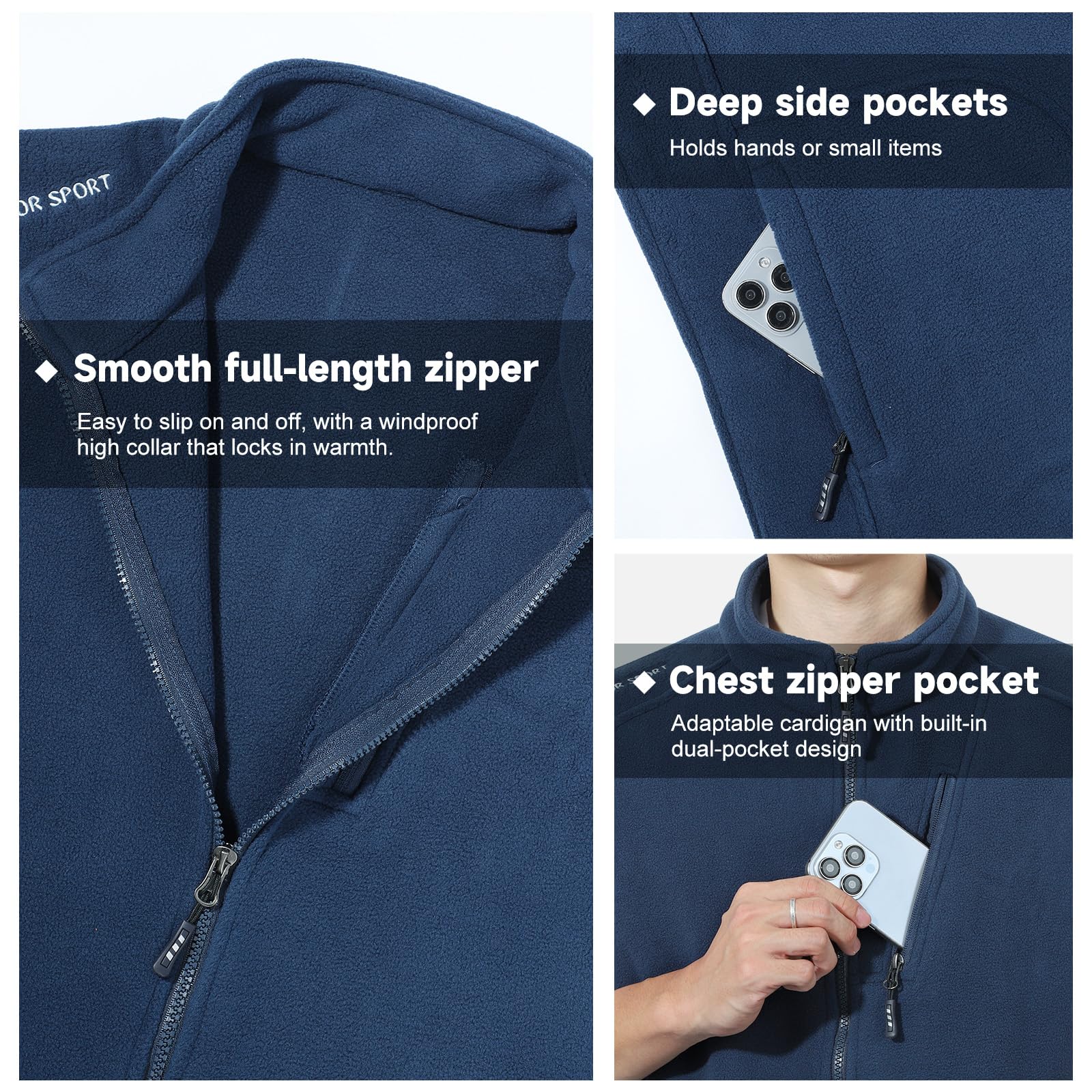 BWBIKE Gilet Polaire pour Hommes Gilets Polaires Légers et Chauds Vêtements d’extérieur Avec Poches Zippées, Veste sans Manches légère Douce pour l’hiver