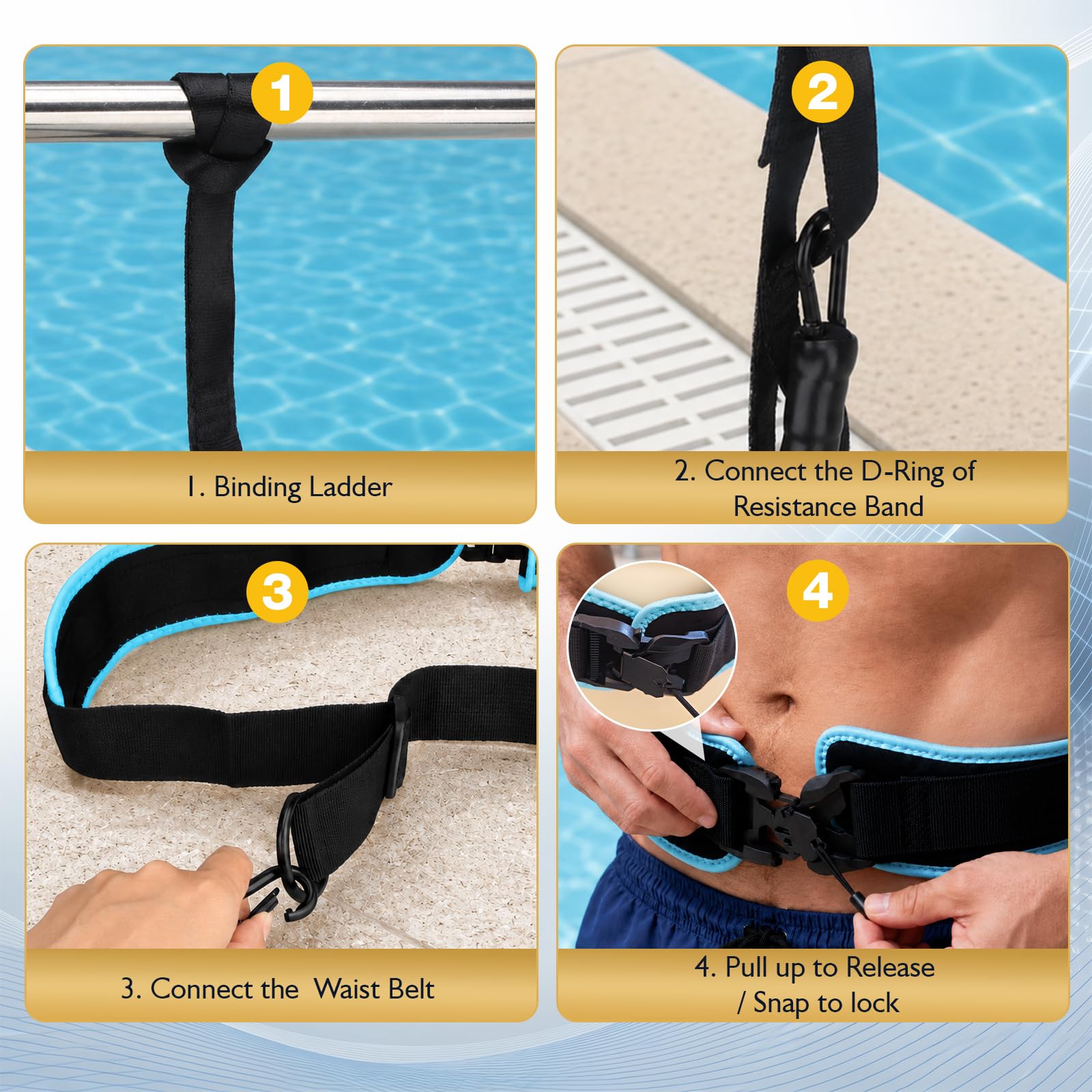 2026 Cinturón de Natación Piscinas, Cinturones MagnéTicos de Natación para Adultos de 4-10 M, Cinturón EláStico de Resistencia AcuáTica Ajustable para Entrenamiento de Natación