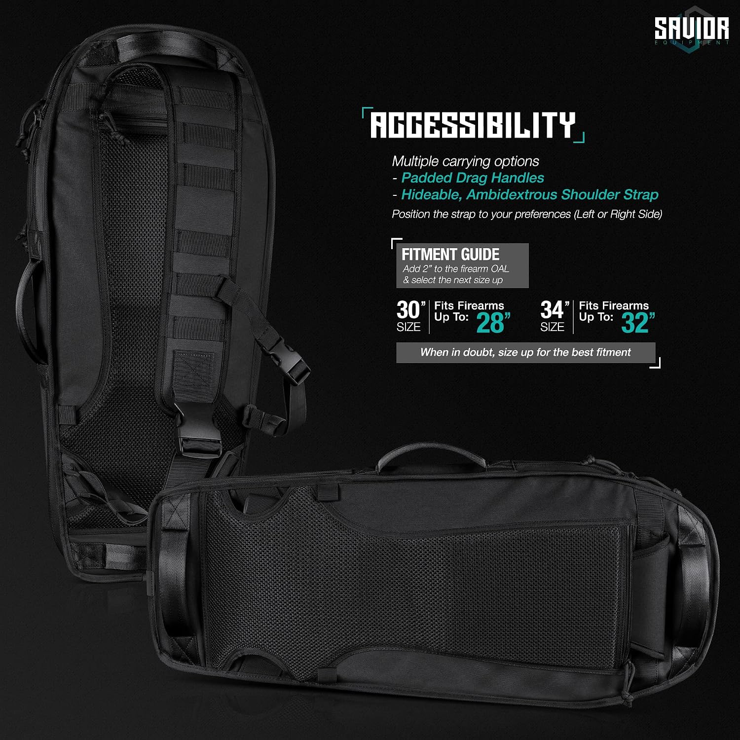 Savior Equipment The Coffin T.G.B 30" 34" Tactical Rifle Soft Case Firearm Carrier Shoulder Sling Pack Padded Bug-Out Bag - Low Profile, MOLLE Panel, Hook-N-Loop Webbing