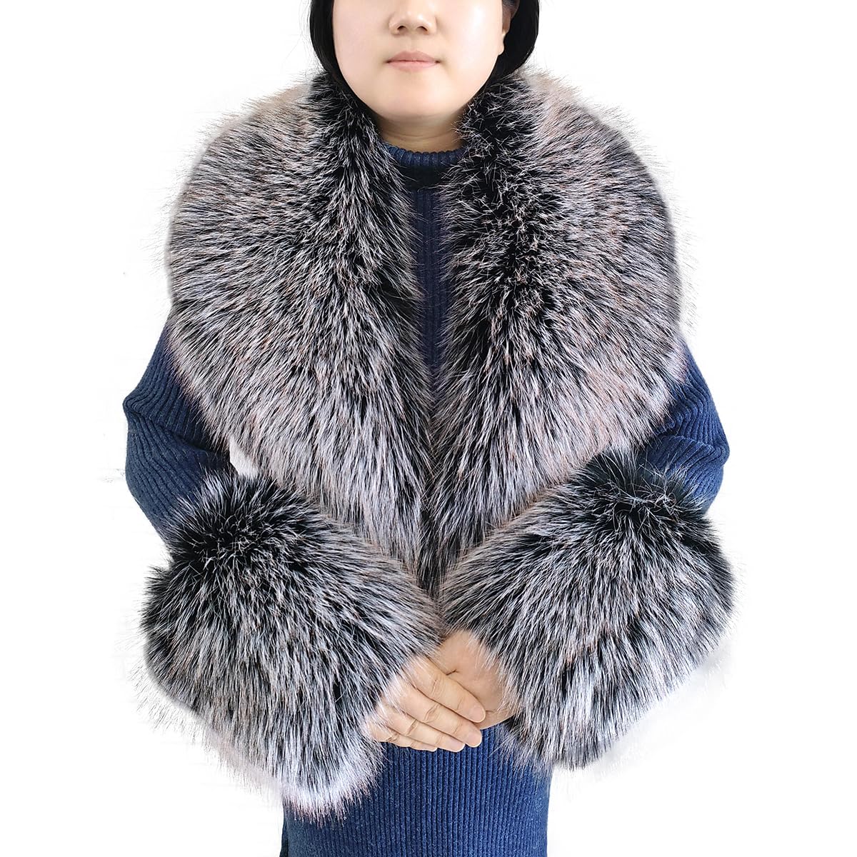 Eosxrp Faux Fur Collar Cuffs Set Warm Fake Fur Scarf Winter Women Fluffy Large Shawl Furry Scarves