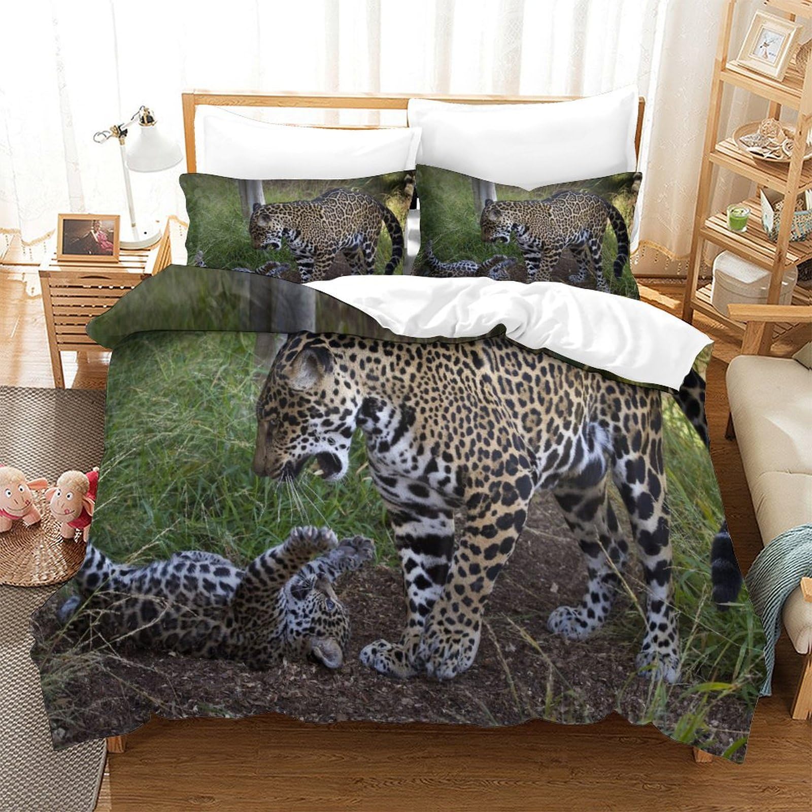 P1s9u7w5y Jaguar-9 3D Printed Jungle Leopard Duvet Cover Set 3Pcs Microfiber Wildlife Bedding Set Double（200X200cm）