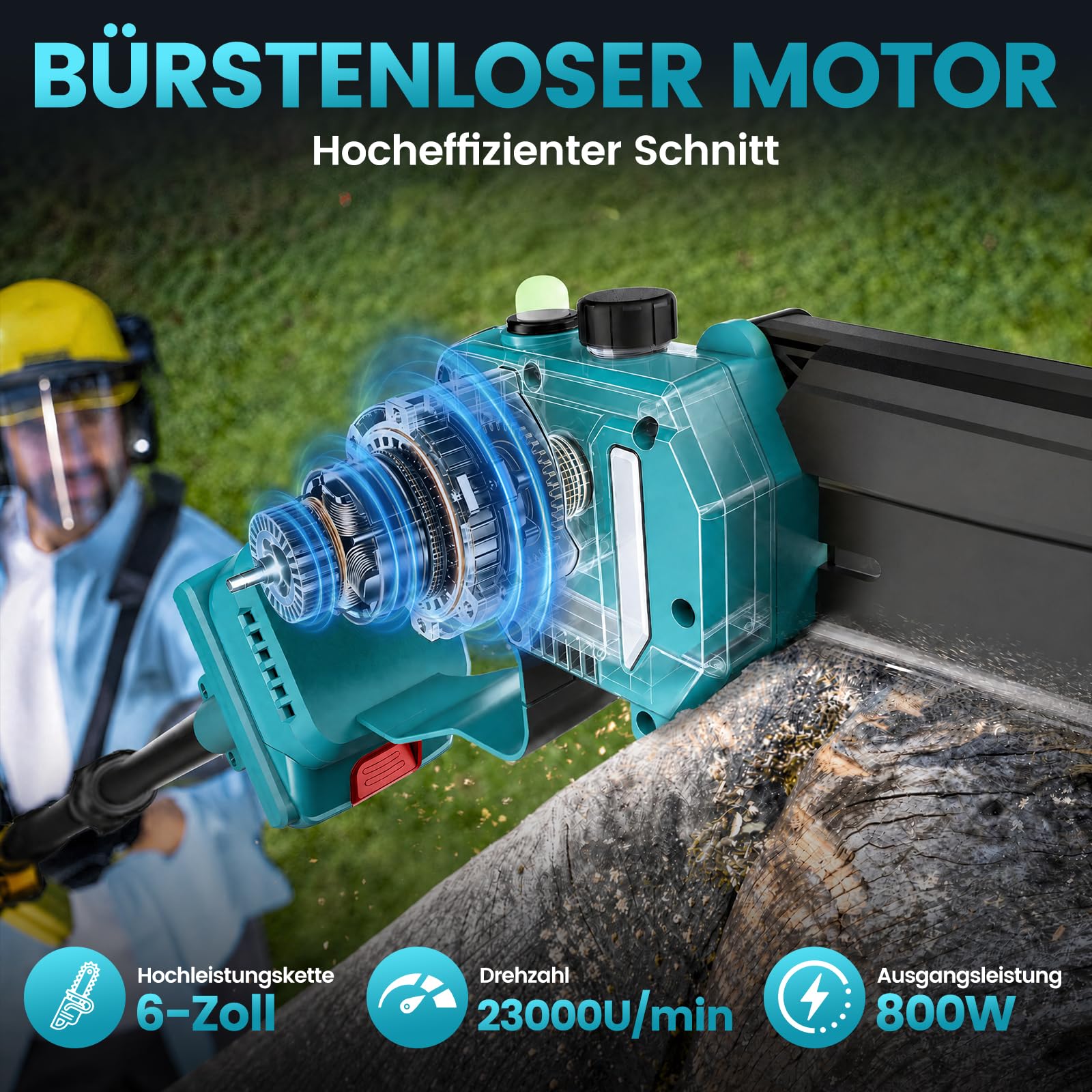 Potatore a batteria 4 in 1, compatibile con batteria Makita, mini motosega senza spazzole da 6 pollici e batteria da 40 mm, 2 x 4,0 Ah, portata massima fino a 4 m, per potatura di alberi da giardino