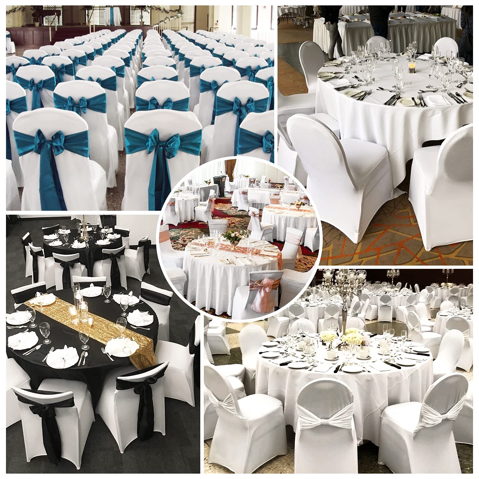 Paquete de 10 Fundas para sillas Blancas, Fundas para Asientos de sillas de Comedor, Fundas para sillas de Licra para Sala de Estar, Fundas universales para sillas de Comedor para Bodas, Banquetes