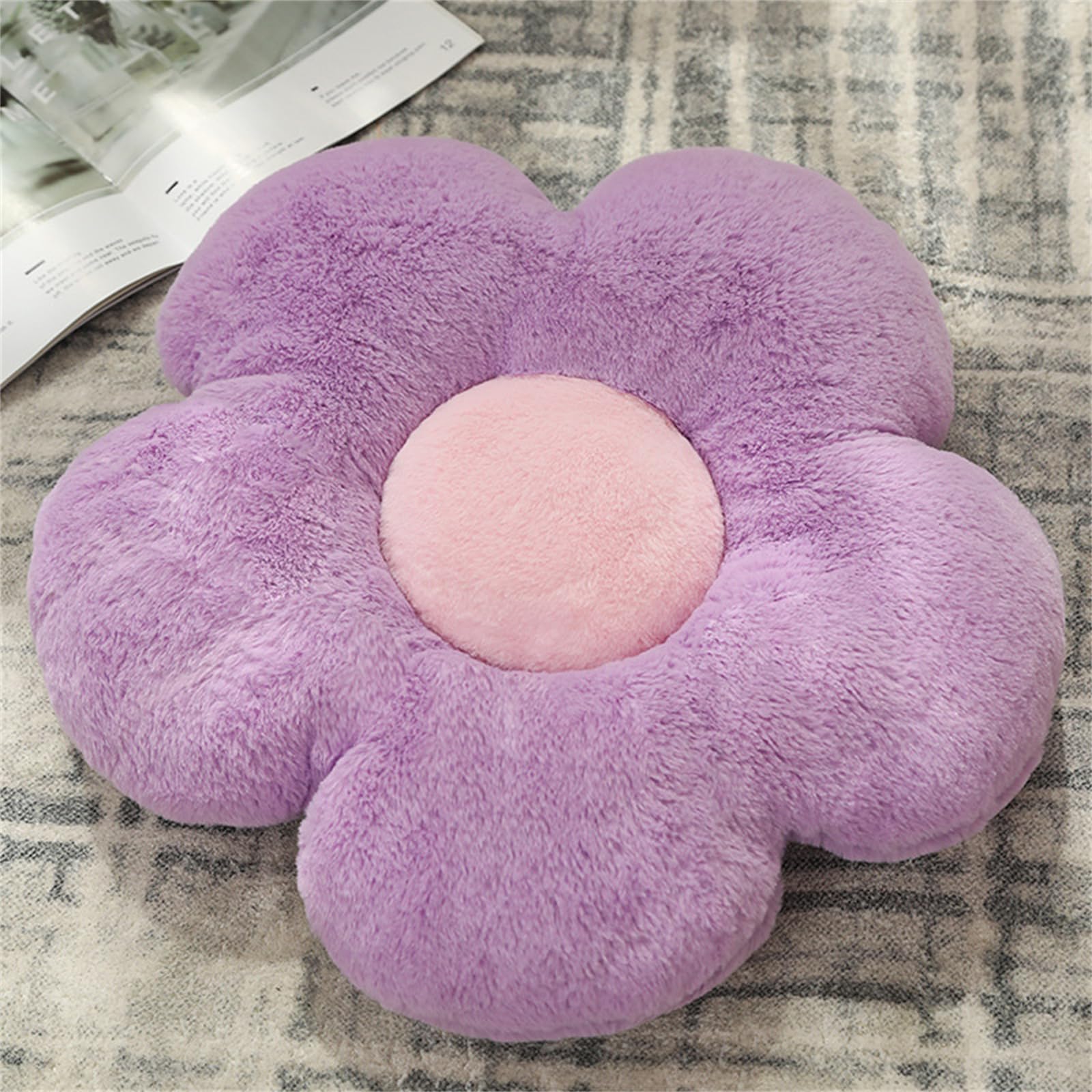 Chickwin Cute Flower Pillow, Daisy Flower Cushion Soft Plush Seating Cushion Flower Shaped Aesthetic Pillows for Bedroom Sofa Chair Cute Room Decor (50 * 50,Purple)