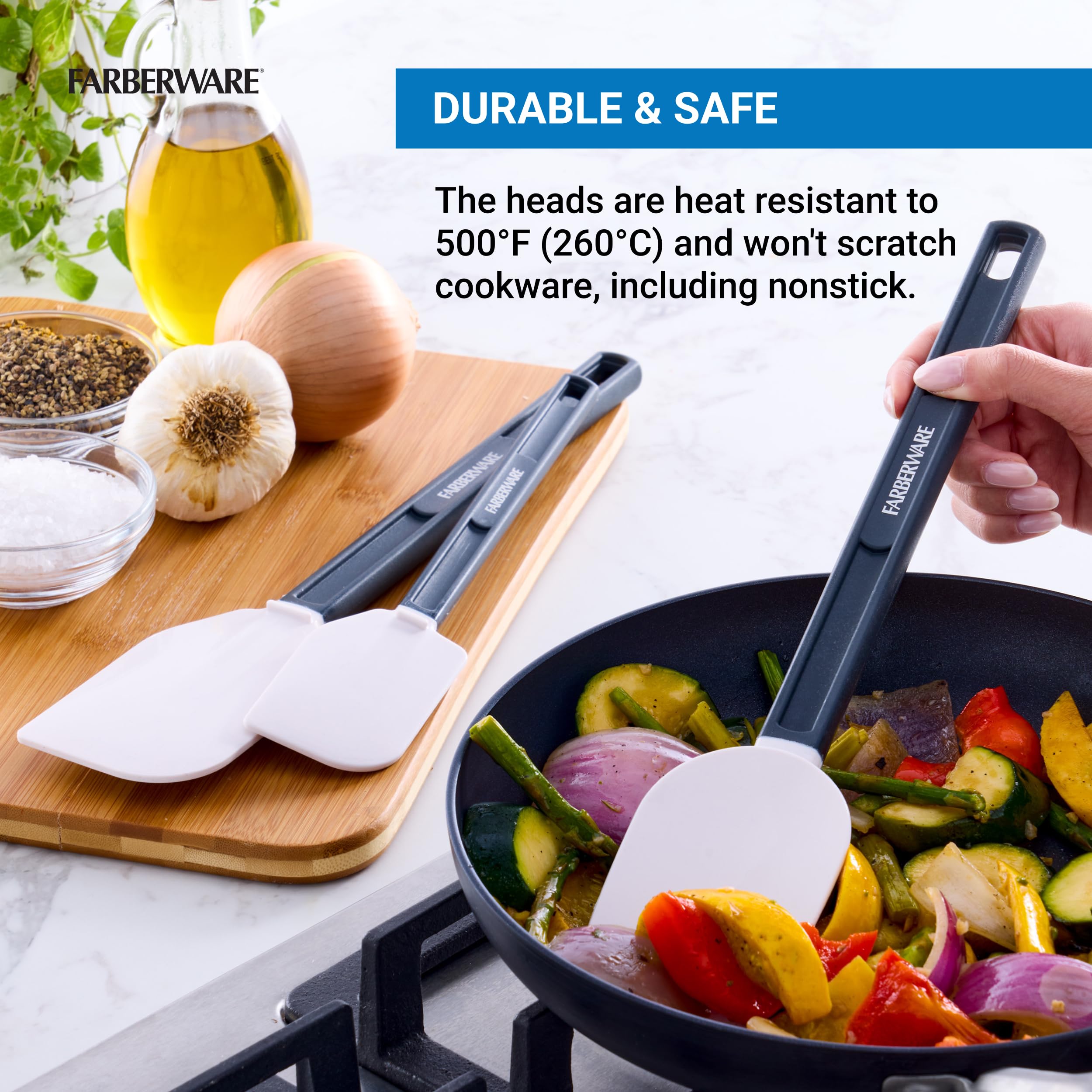 FARBERWARE Pro Set di 3 spatole in silicone, 13,5 e 25,4 cm, strumenti da cucina certificati NSF