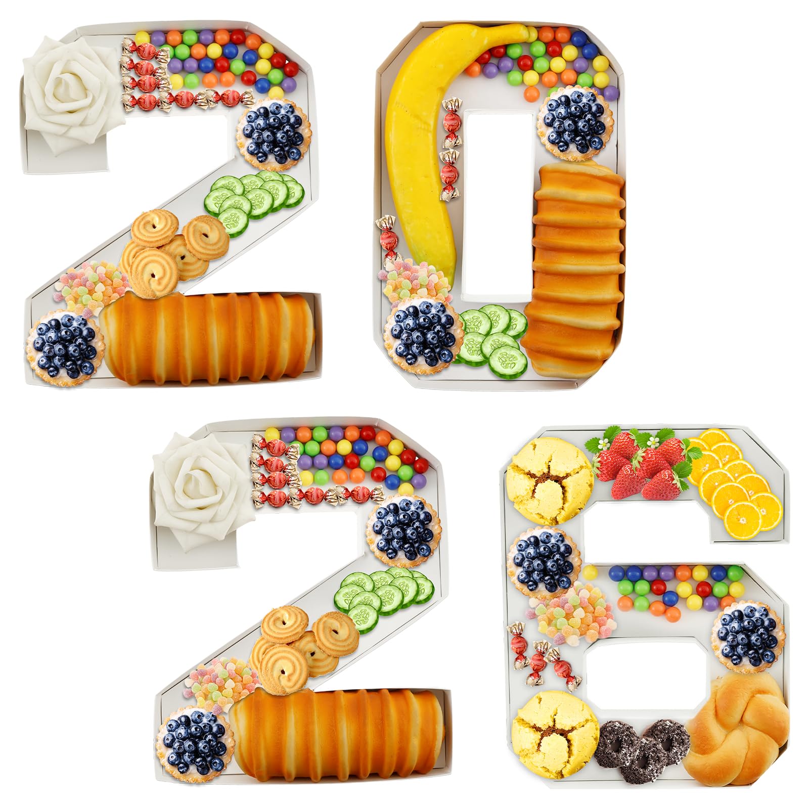 Foppla White Fillable Cardboard Number Letter Box, Hollow Marquee Style Shape Cutout, Decorative Candy Dessert Treat Holder Tray For Charcuterie Board, Party Decoration Favor For Graduation Birthday(White)