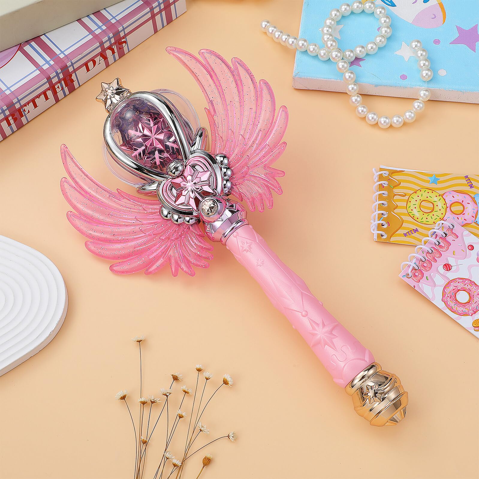 Mikikit Luminosa da Fata con Design Alato Bacchetta Fatata Portatile con Luce per Feste di Compleanno e Gioco di Ruolo per Bambine