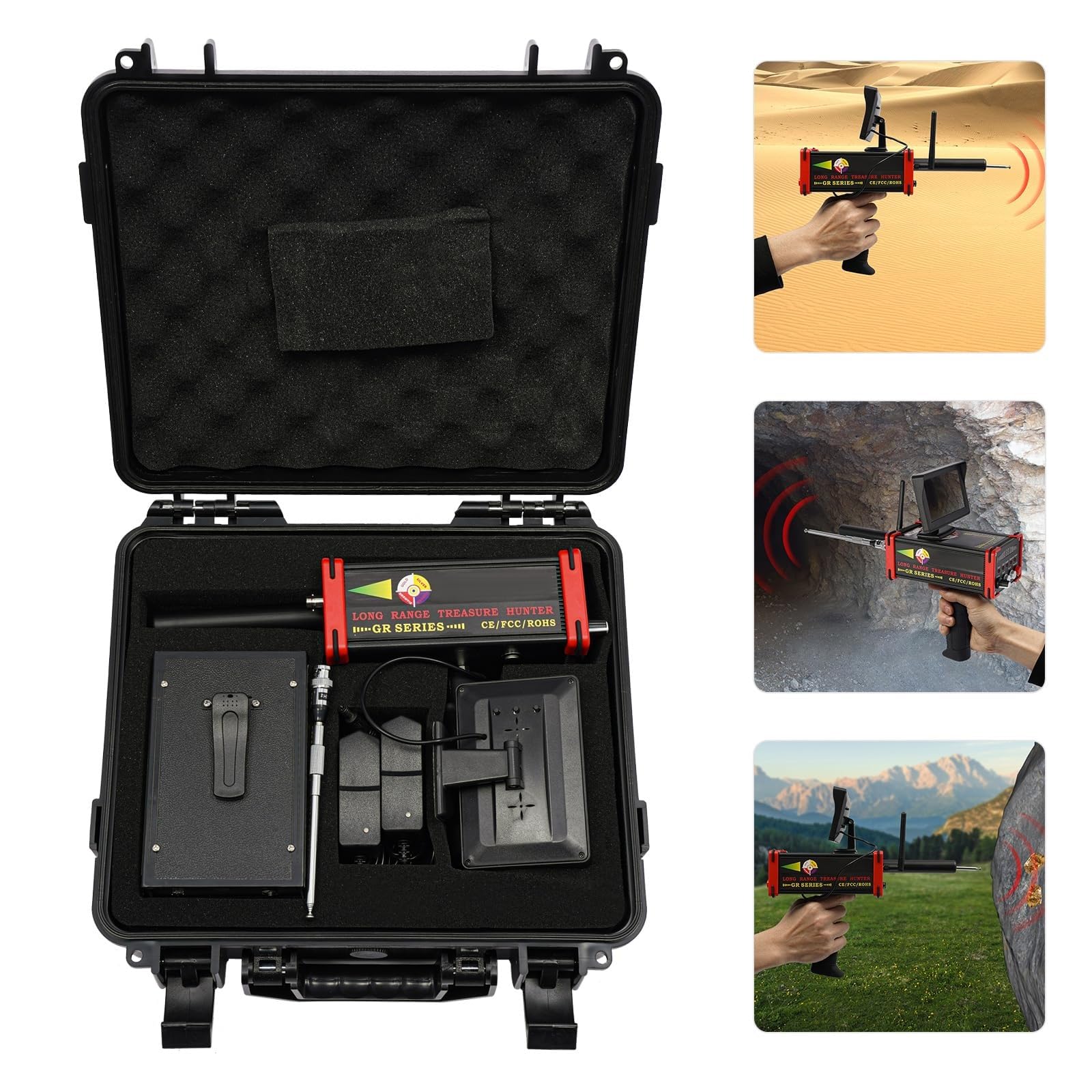 Rilevatore di metalli professionale, ad alta precisione, in rame, oro, argento, 25 m, profondità 1000 m, rilevamento a lunga distanza, scanner sotterraneo con display a LED
