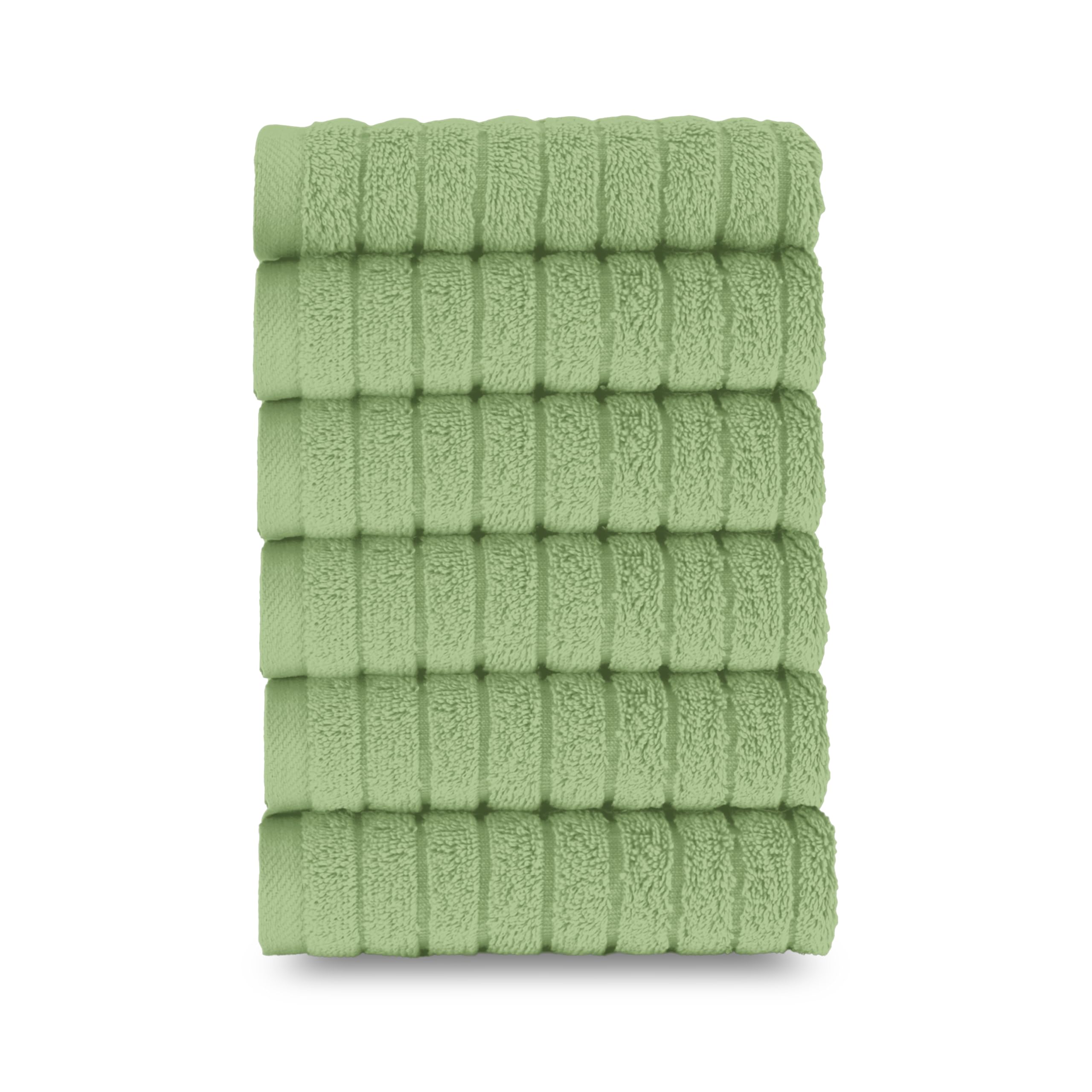 Elegant Comfort 100% Turkish Cotton Corduroy Ribbed Luxury Washcloths 6 Pack Soft 13 x 13 Inch - Higly Absorbent, Durable, Quick Dry, Spa Premium Hotel Quality for Bathroom or Travel, Sage
