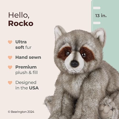 Miniatura 8 de Bearington Lil' Rocko - Mapache de peluche pequeño, 7 pulgadas