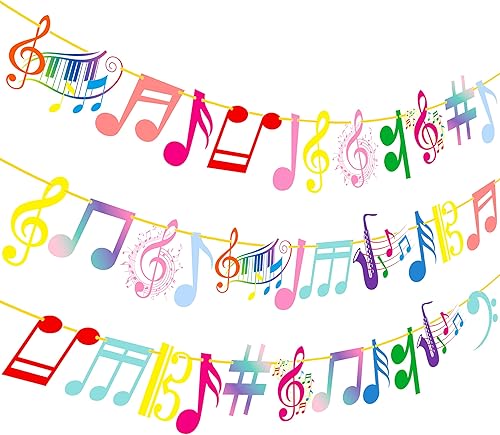 Pancartas de fiesta de notas musicales coloridas para fiesta, notas musicales, decoraciones recortadas para decoración temática de música, baby