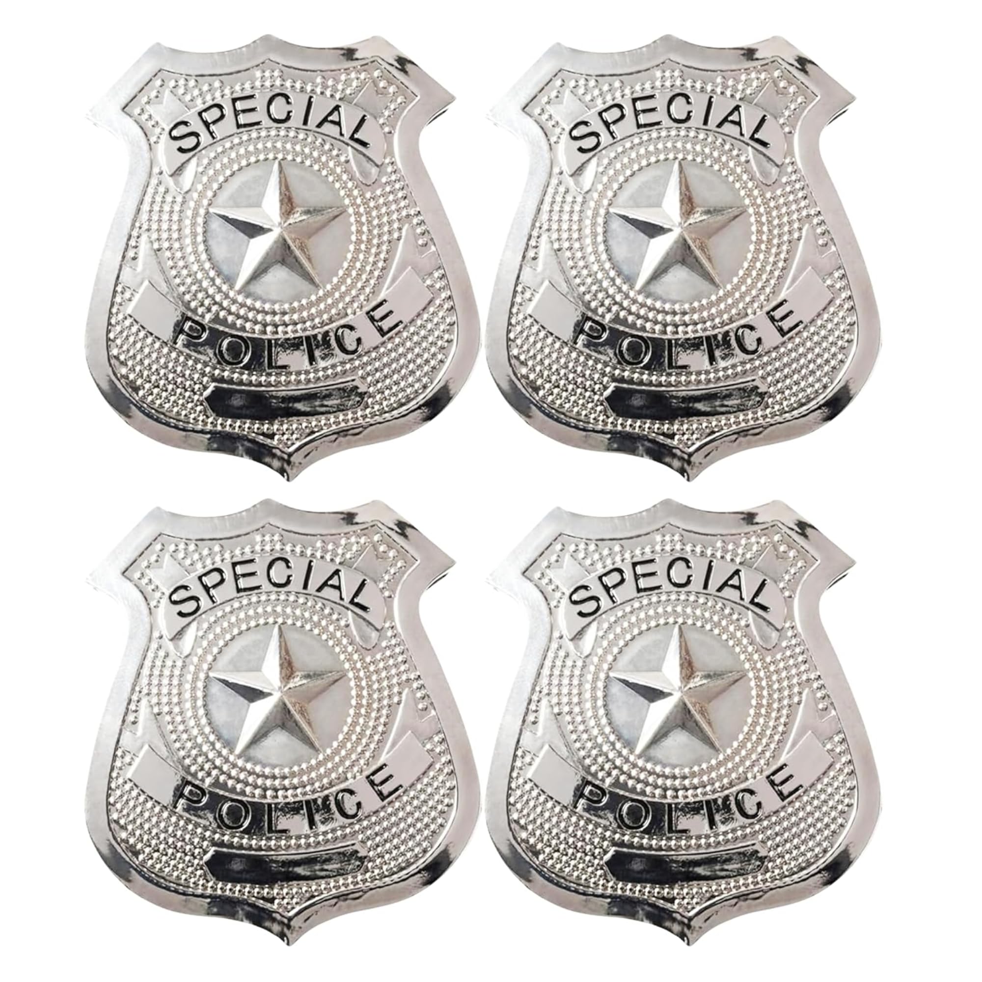 FNA Fashions® Metal Police Badge with Star Design – 6 cm Silver Costume Accessory with Pin Fastening for Halloween, Cosplay & Fancy Dress – Adult Costume Prop (4)