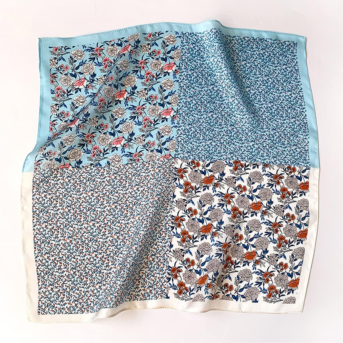 Aufeel Women's 100% Pure Mulberry Silk Small Square Scarf - Neckerchief Women - Silk Headscarf - 21" x 21" - Image 2