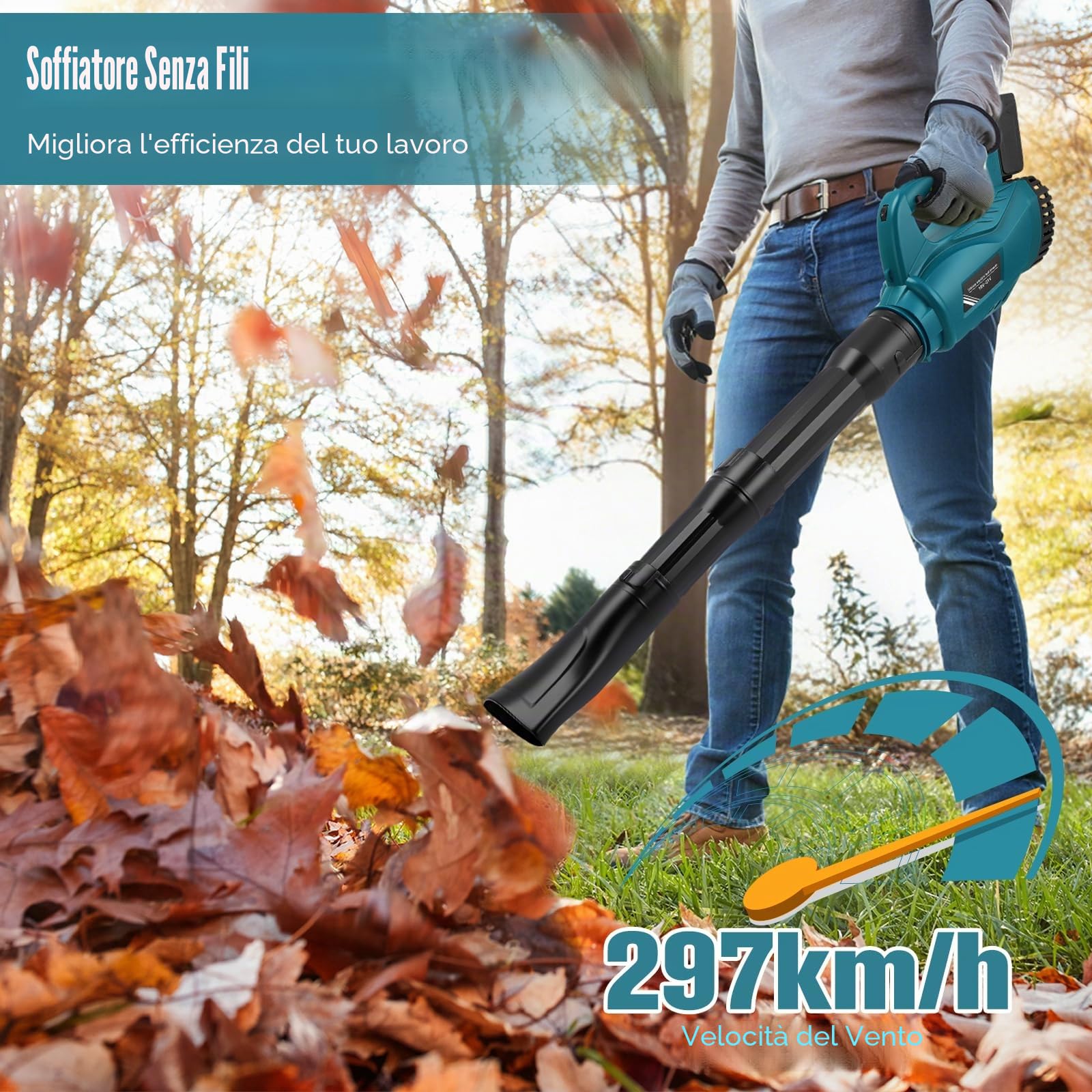 Soffiatore elettrico per foglie di polvere compatibile con batteria Makita 18 V, 6 impostazioni di velocità fino a 297 km/h, grande volume per edilizia casa giardino cura del prato