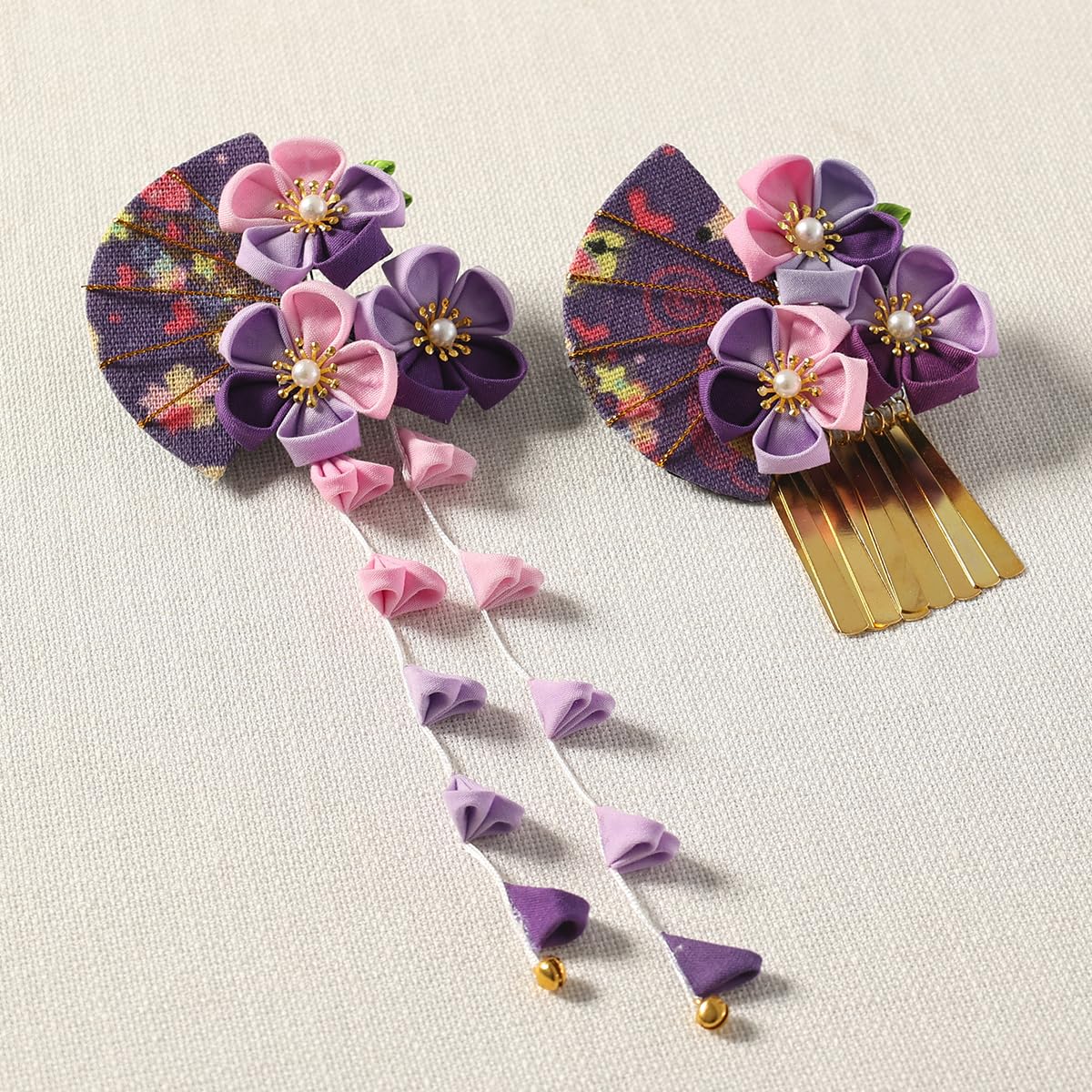 Set di 2 fermagli per capelli da donna a forma di kimono giapponese, con nappa, accessori per capelli tradizionali Kanzashi