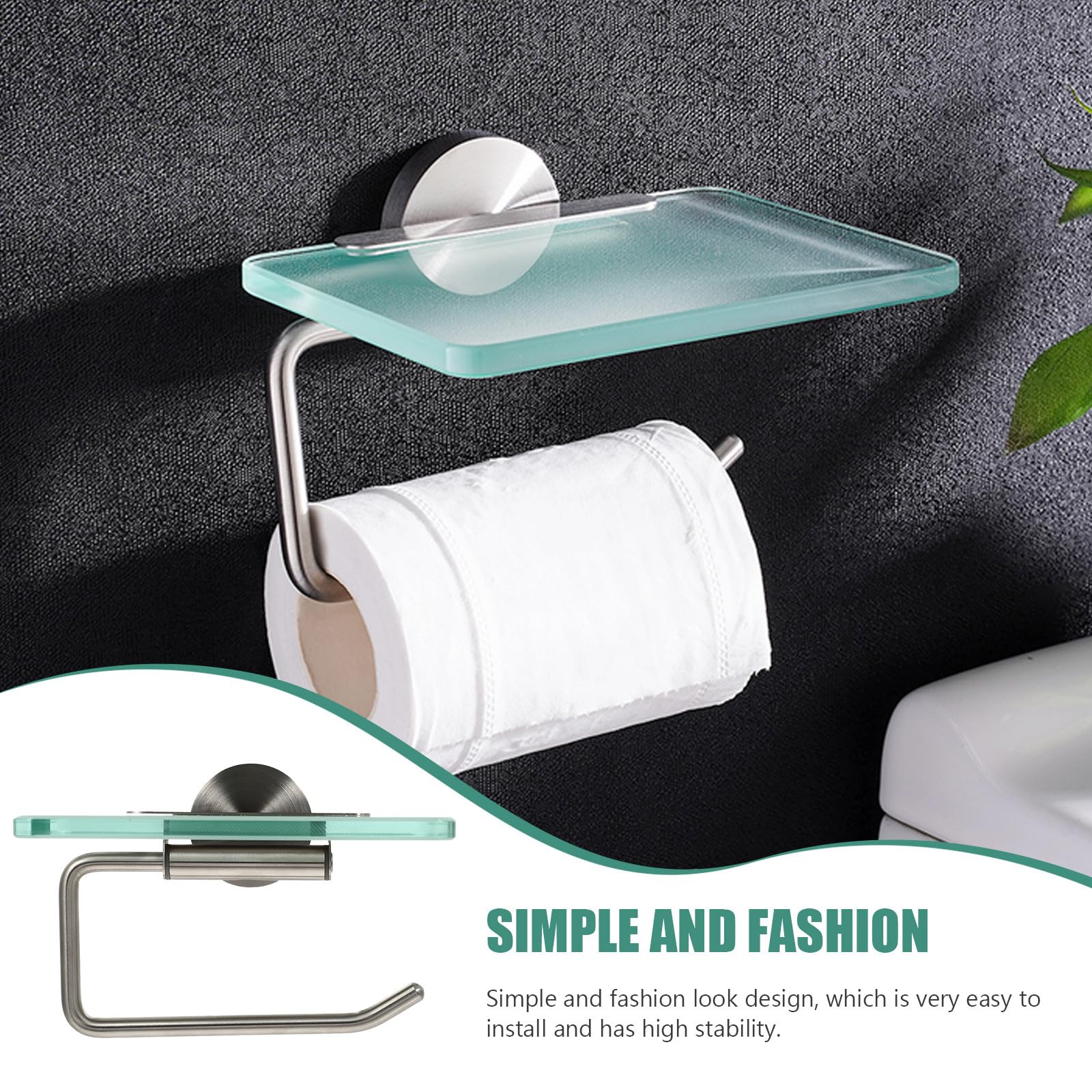 FOMIYES Portarotolo Mensola in Vetro da Muro in Acciaio Inossidabile Design Salvaspazio e Alta Stabilità per Bagno e Soggiorno Moderno