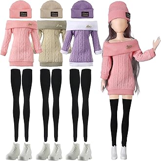 12 Pcs Winter Doll Clothes Dolls Accessories Christmas Sweater Suit Pants Shoes Hat Outfits Doll is Not Included(Pink, Purple, Beige,12 Inch)