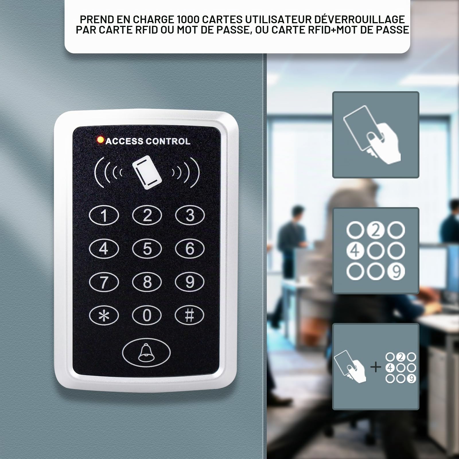 Système d'entrée de Porte avec Clavier de contrôle d'accès étanche, Alimentation DC 12 V, Interrupteur de déverrouillage de Porte, Serrure électrique et Porte-clés RFID 125 kHz