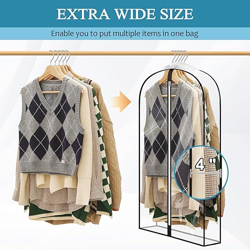 Vista 9 de Bolsas de vestir transparentes de 60 pulgadas para vestidos largos, bolsas de ropa reforzadas de 4 pulgadas para colgar ropa, bolsa de ropa de Todo