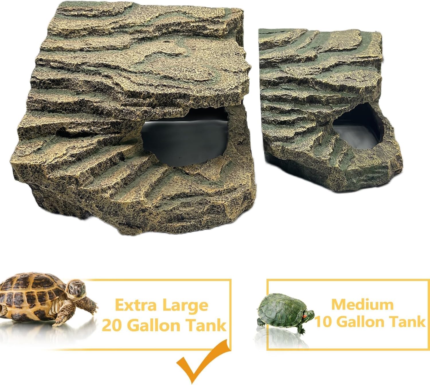 Tfwadmx Large Turtle Basking Platform, Bearded Dragon Hide, Reptile Cave Hideout with Basking Area, Turtle Tank Accessories for Lizards,Geckos,Tortoises,Frogs,Newts