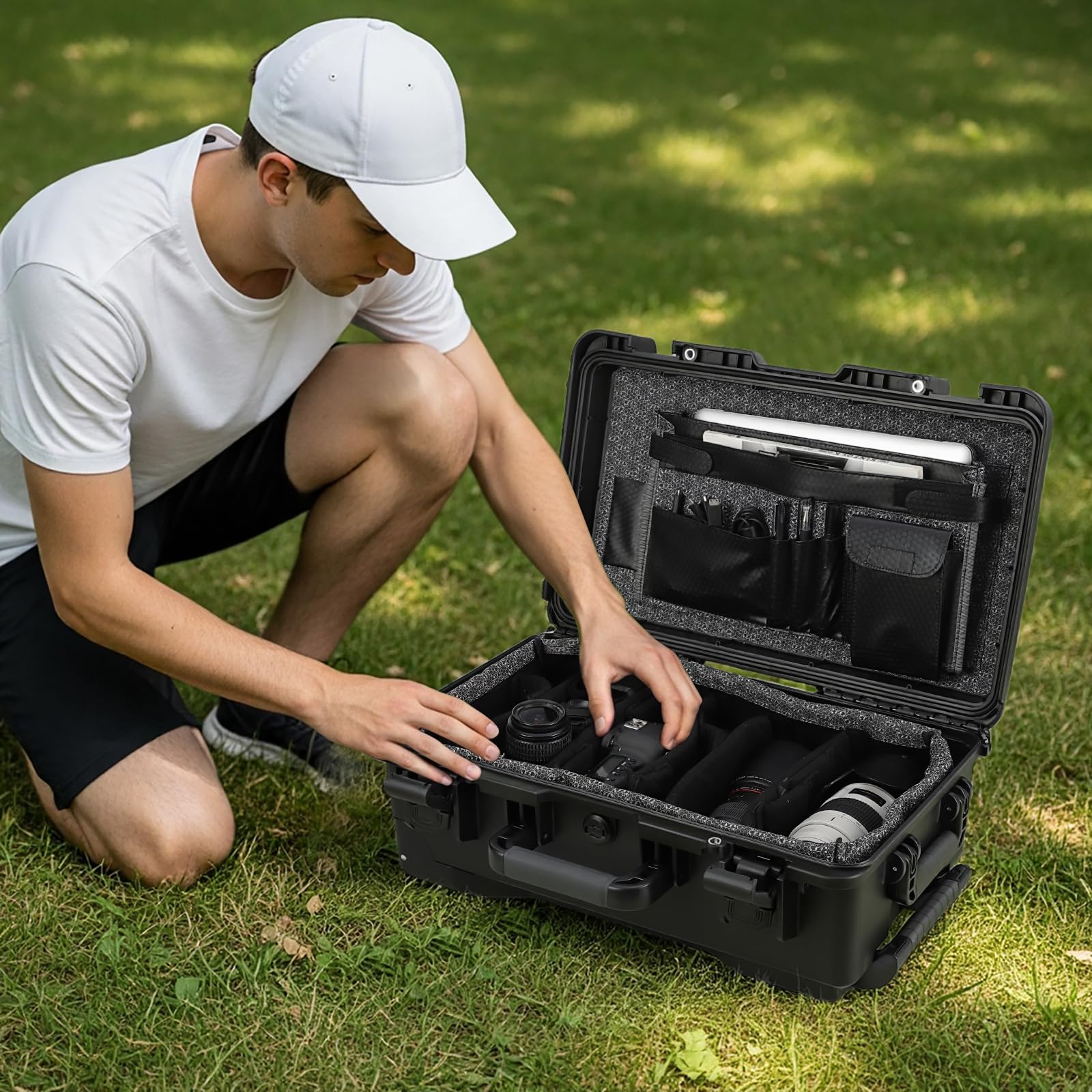 Garvee Valise étanche renforcée pour Appareil Photo – Boîte sèche Antichoc, Anti-poussière 22”x14”x9”, idéale plongée et Sports Nautiques – Séparateurs matelassés, Roues, Compartiments modulables –