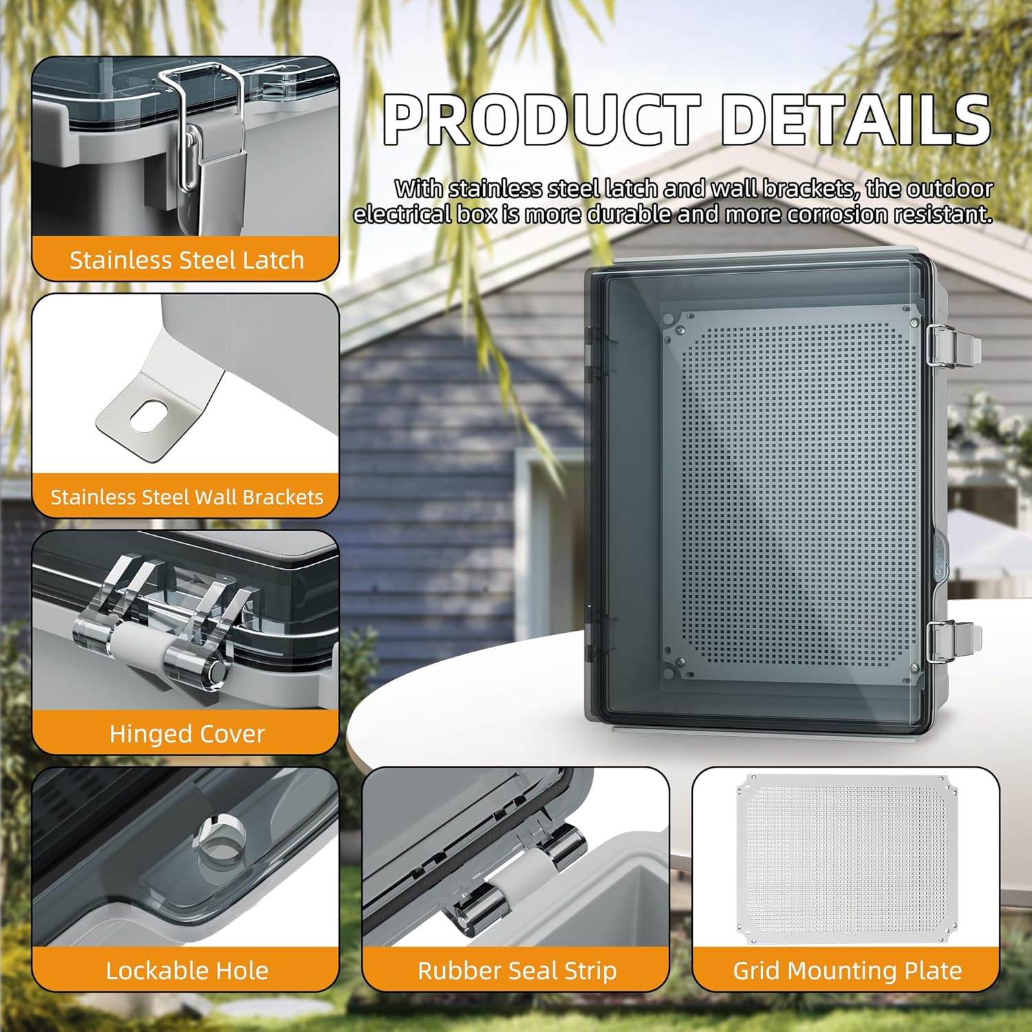 Joinfworld Electrical Box Weatherproof Plastic Junction Box 15.7x11.8x7.1 Outdoor WiFi Nema 4 Enclosure Clear Cover for Electric Connection Exterior Project