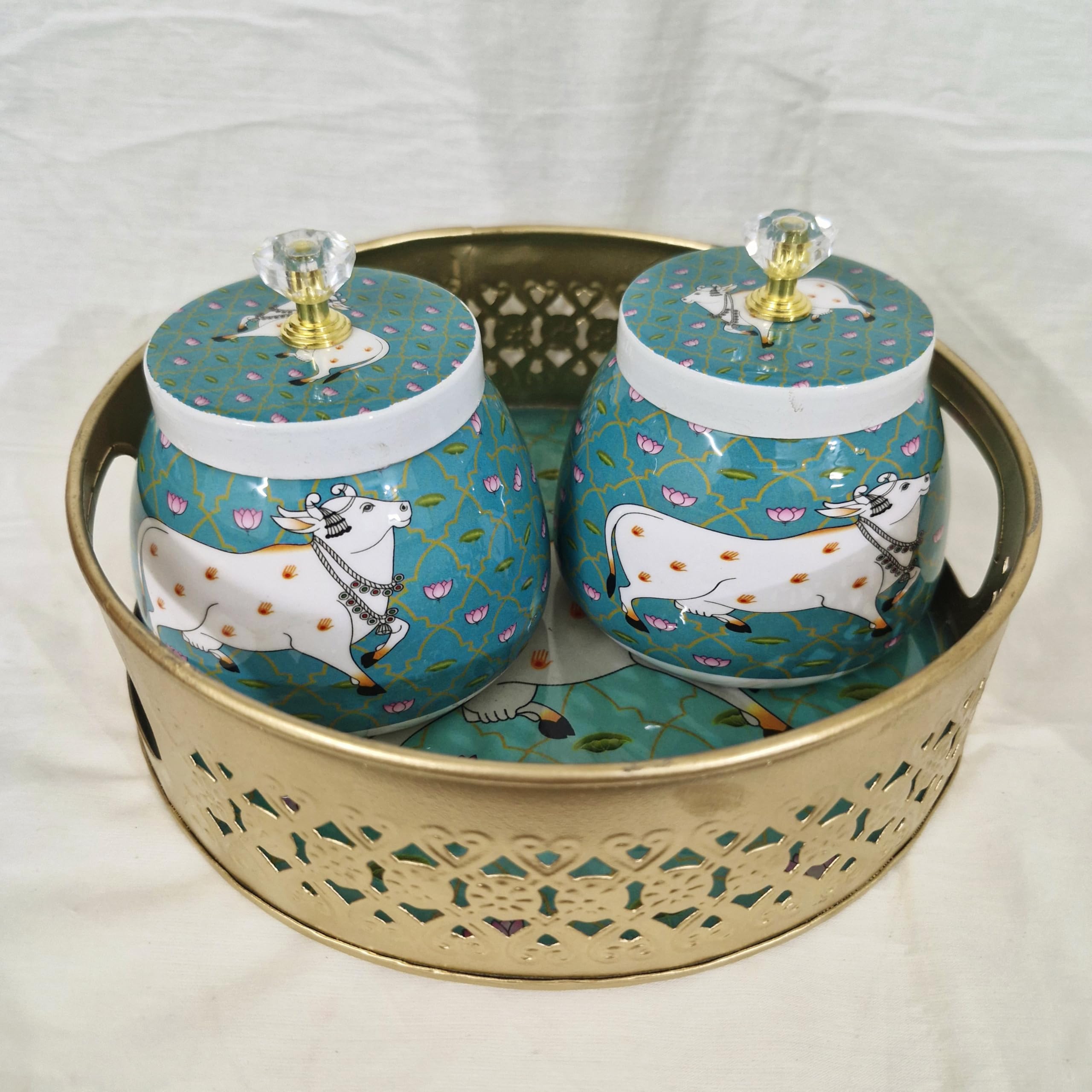 pichwai Container jar Box Meenakari Design Return Gift set with wire mesh round basket (B0D6T9GTFB) Amazon Price History, Amazon Price Tracker