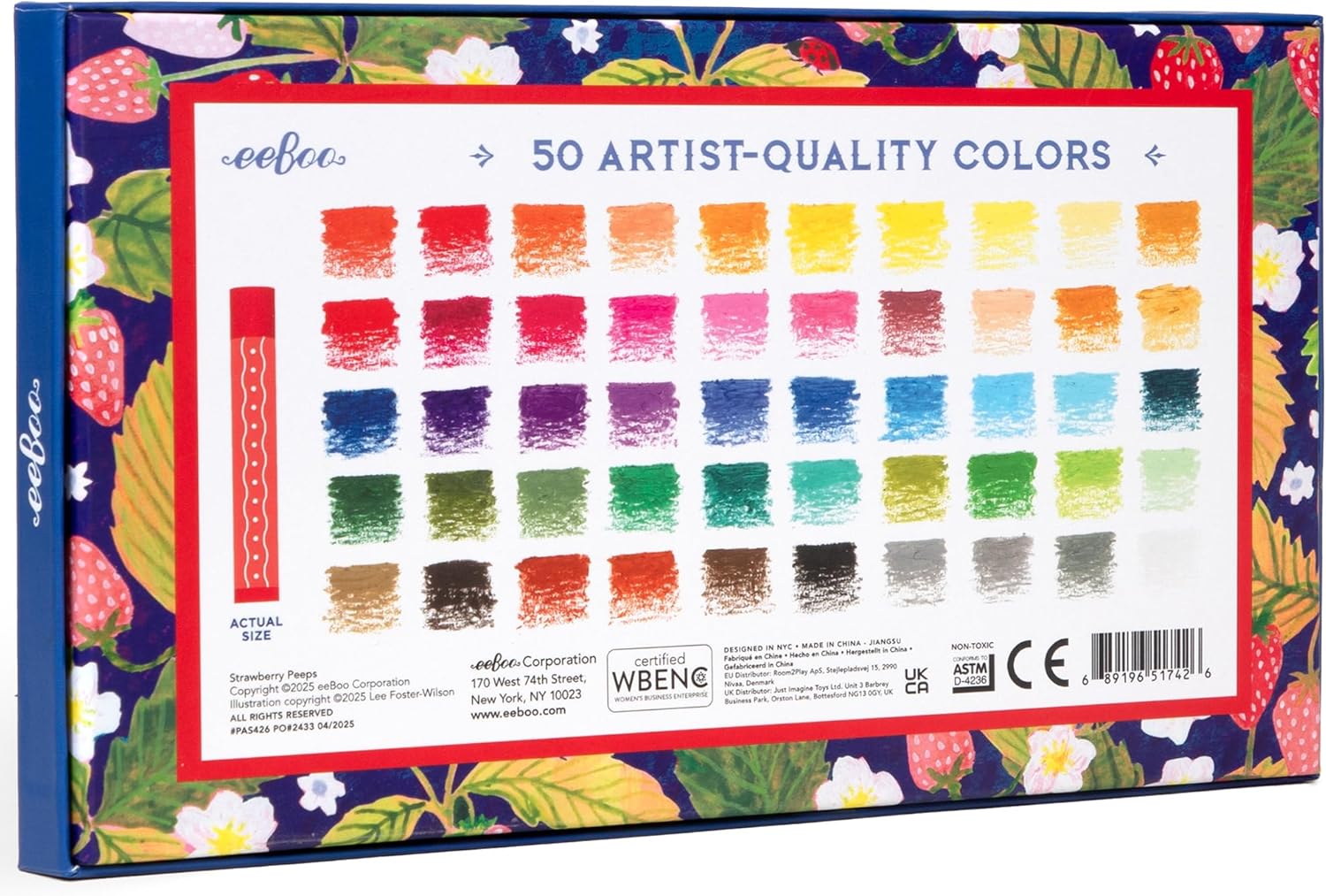 eeBoo Oil Pastels Strawberry Peeps - 50 Artist-Quality Blendable Color Sticks, Bold Pigments for Drawing & Blending, Sliding Gift Box, Kids Ages 5+