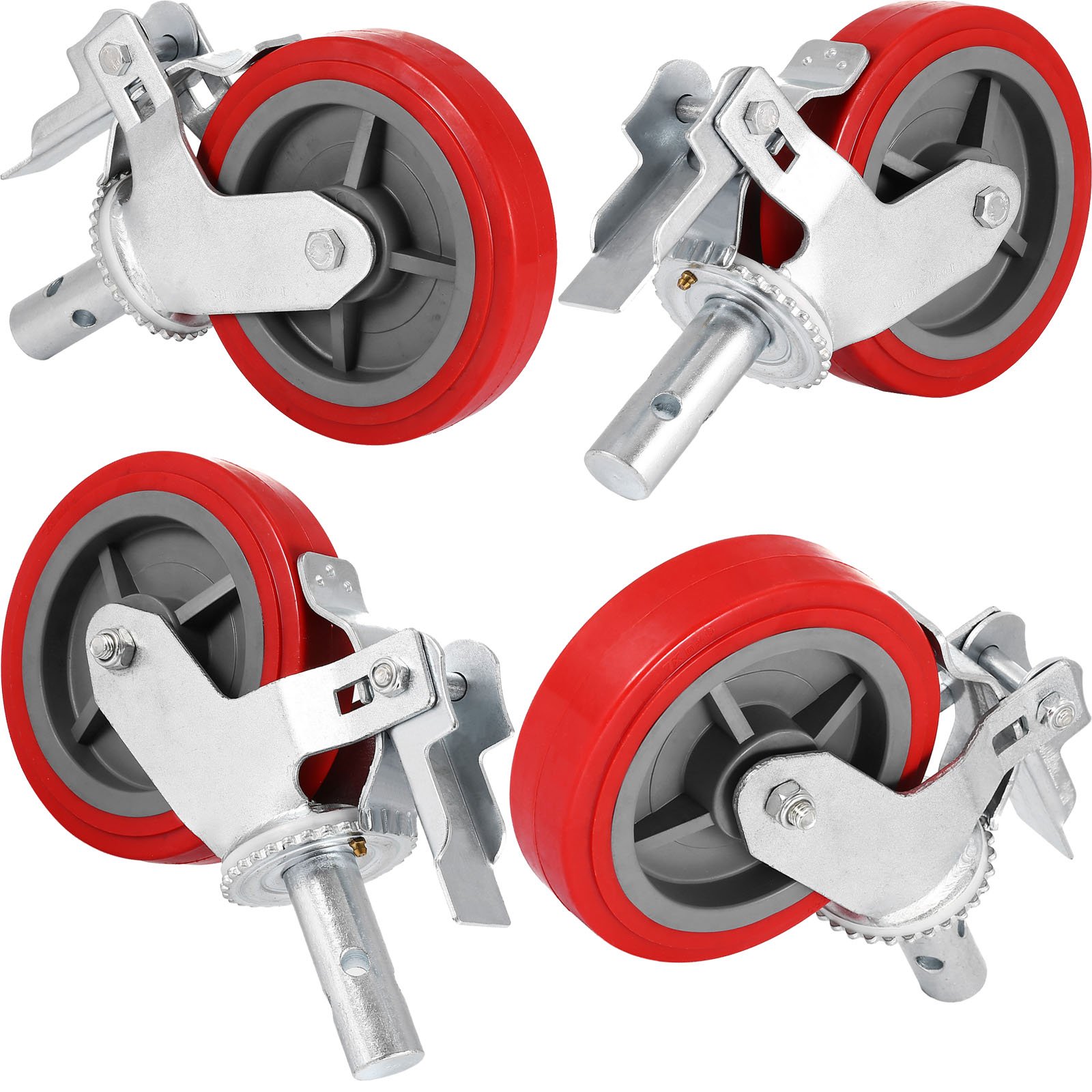 LOVSHARE 4 PCS Swivel Scaffolding Caster Wheels 8 Inch Heavy Duty Plastic Core PU Wheel Non-Marking Polyurethane Stem Swivel Casters 600LBS Capacity
