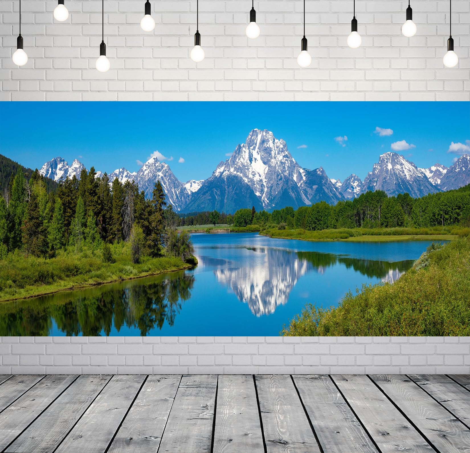 CORFOTO 20x10ft Fabric Mountains Lake Backdrop Grand Teton Snake River in National Parks Photography Background for Nature Party Decorations Adults