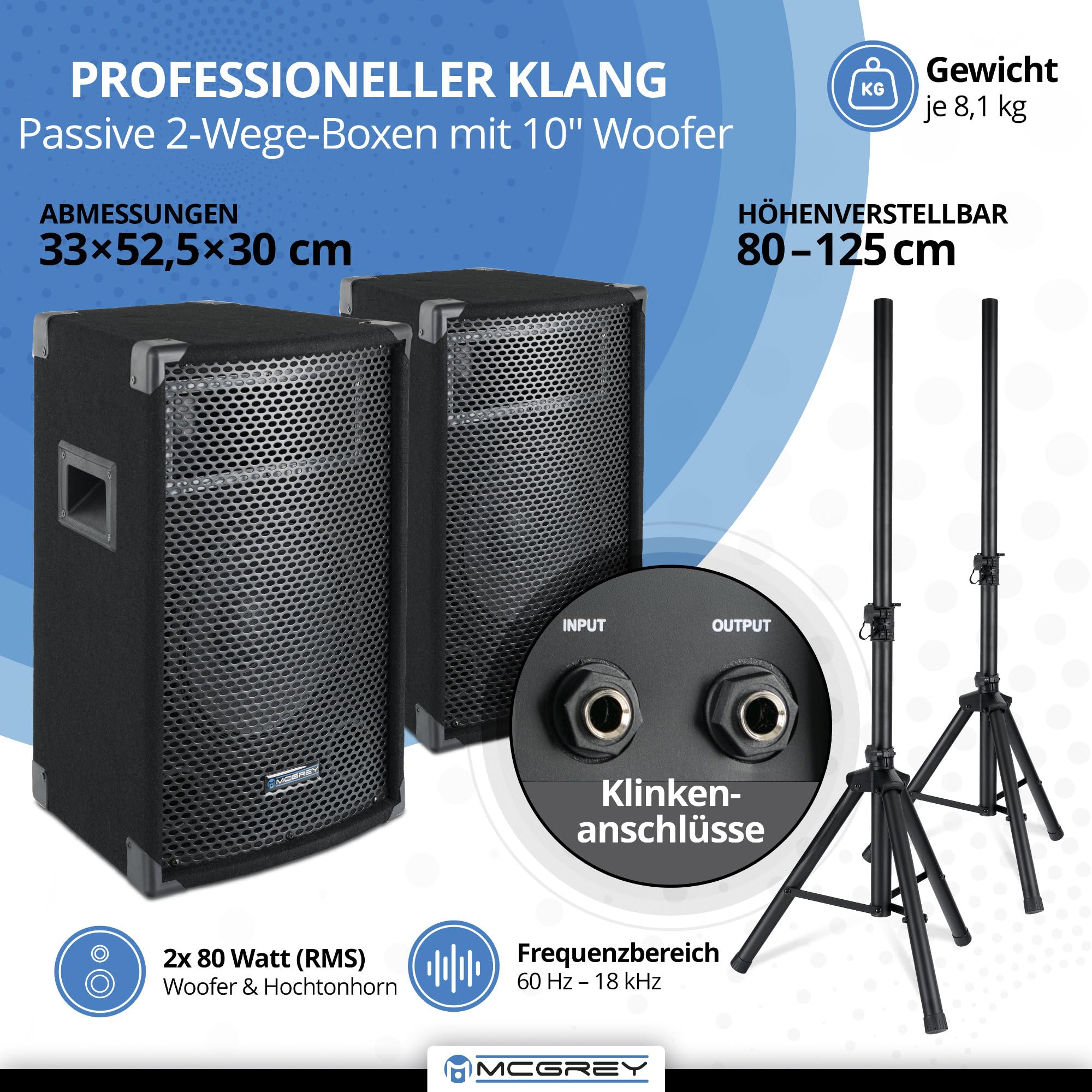McGrey BP-210 Bandpack PA-Anlage 4-Kanal Powermixer Bluetooth 2-Wege-Lautsprecher 10" Woofer Horn 100 Watt