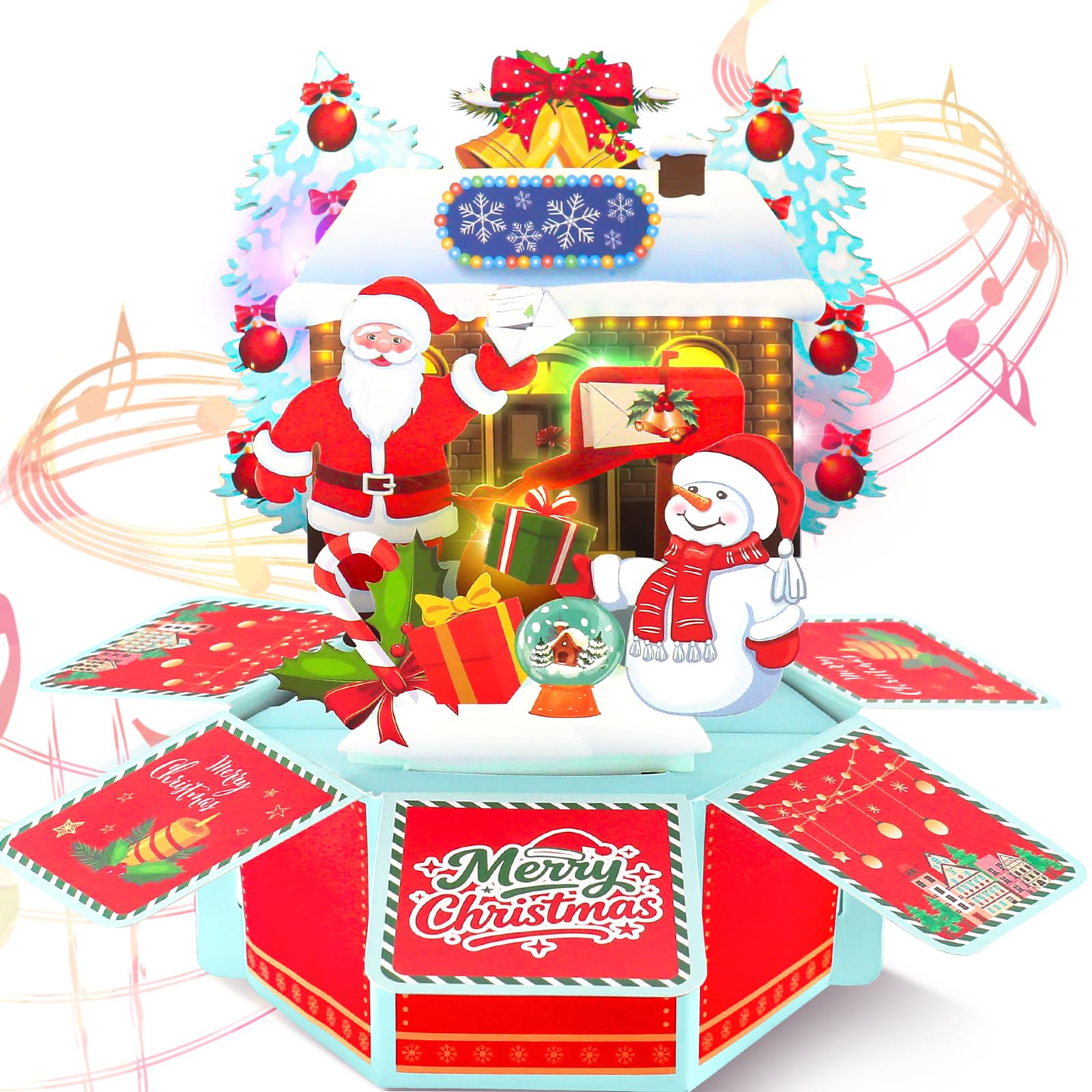Musical Christmas Cards, 3D Pop Up Christmas Cards with Lights