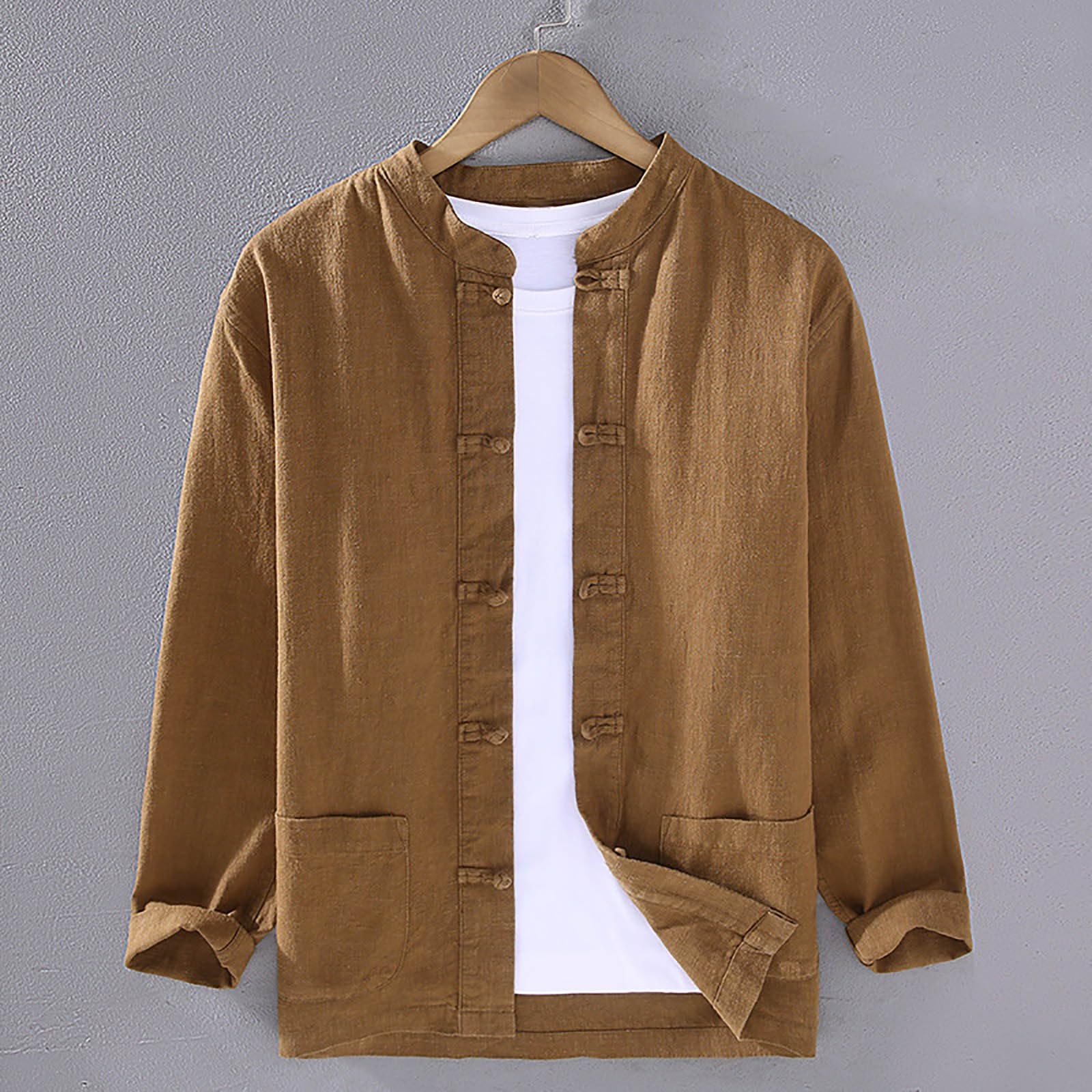 Générique Camisa de manga larga para hombre, estilo casual, con botones de rana, ideal para meditación zen
