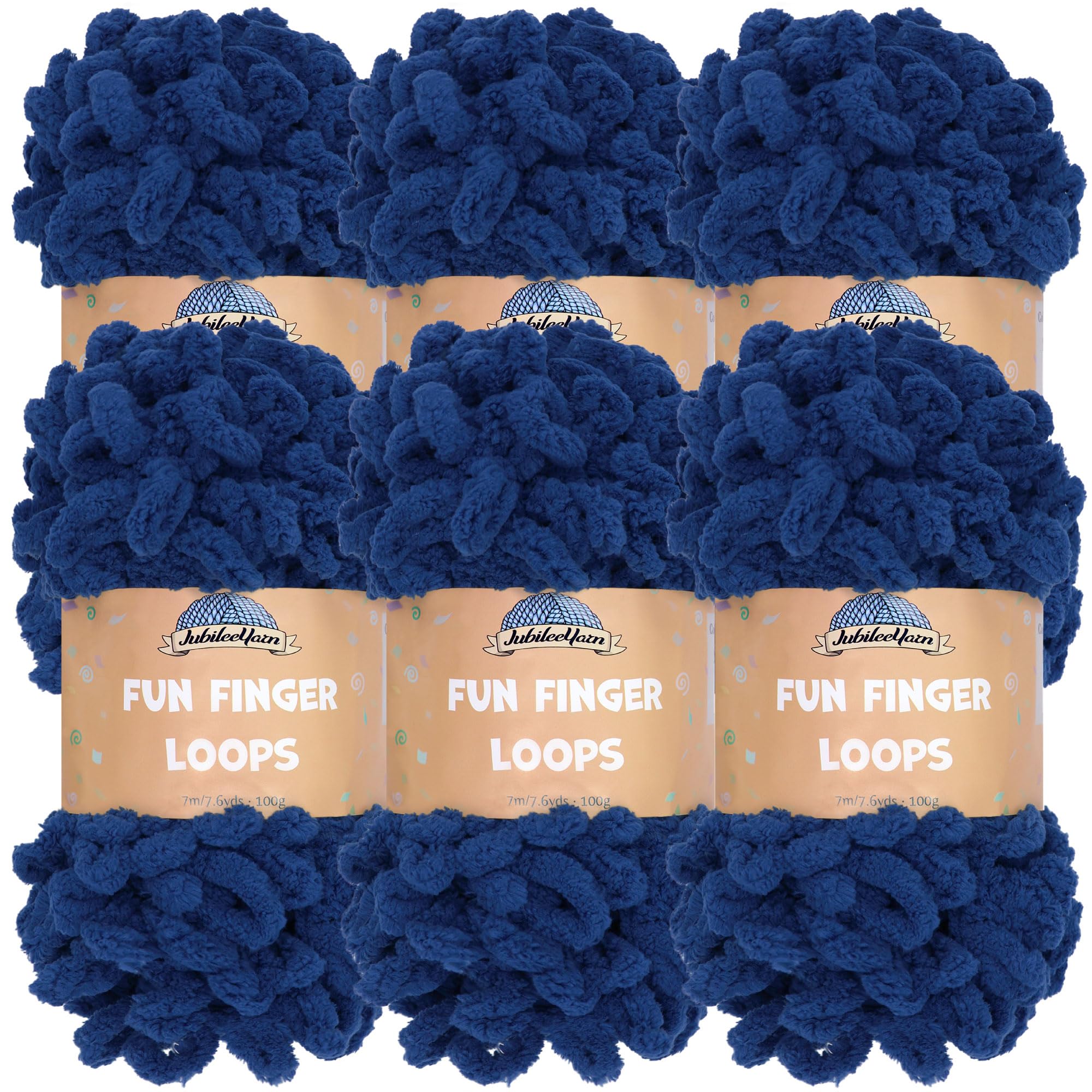 JubileeYarn Fun Finger Loops Yarn - Polyester Jumbo Weight Loop Yarn - 100g/Skein - Navy - 6 Skeins, 4029 Navy