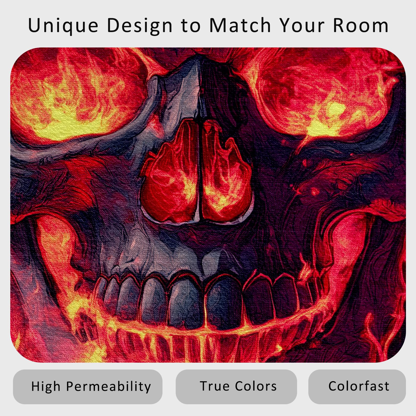 Generisch Läufer Flur Horror, Waschbarer Teppich Läufer Skelett Kleiner Totenkopf Flammen 60x200, Küchenteppich, Eingangsbereich, Bettvorleger, Schlafzimmer Deko, rutschfest, Kurzflor c236
