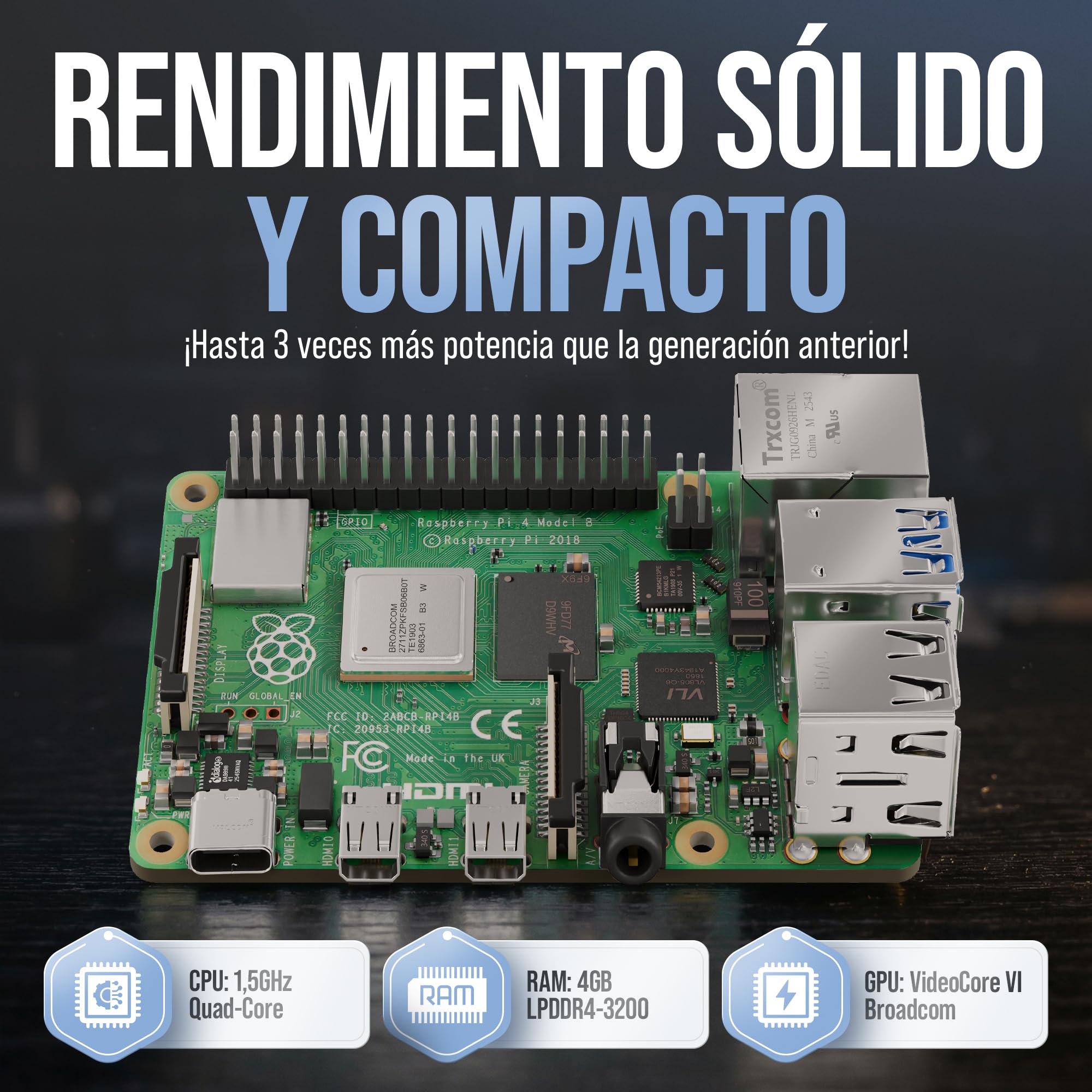 db-tronic Raspberry Pi 4 4 GB Starter Kit | Edición 64 GB | Alimentación 15 W | Carcasa | HDMI 4K | Disipadores | Ideal para Home Assistant y el Smart Home