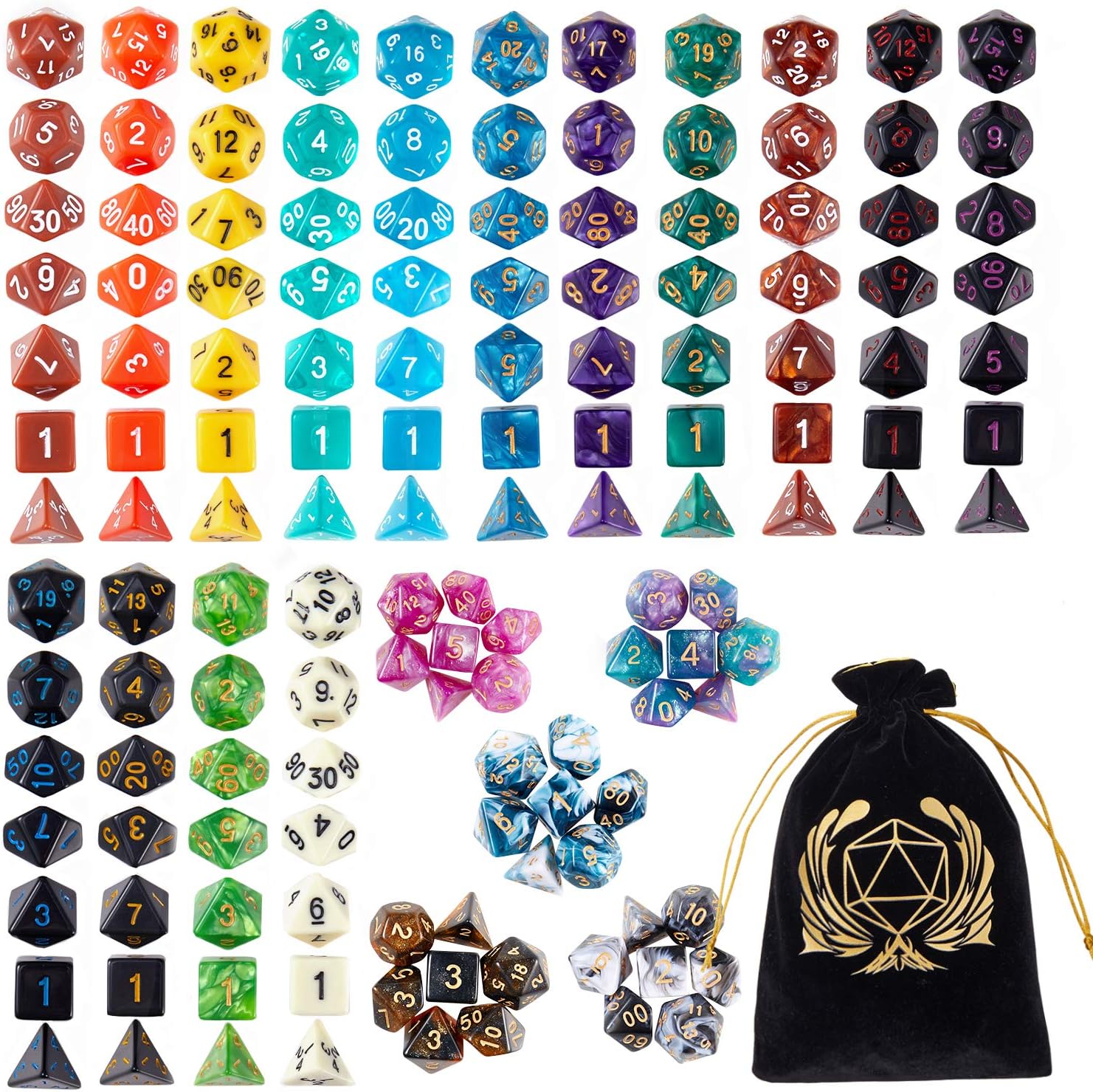 DND Dice Set, 20 x 7 (140 Pieces) Polyhedron Dice 20 Colors Dice for