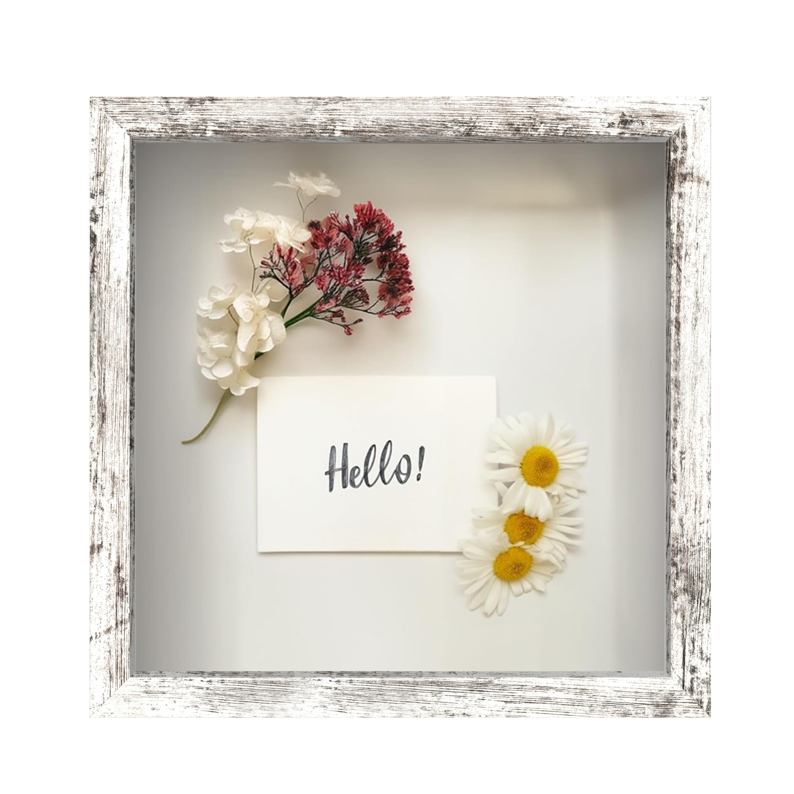 FrameWorks 11x11 Driftwood Wooden Shadow Box Frame – Soft Felt Back, Tempered Glass, and Included Elegant White Ball Push Pins