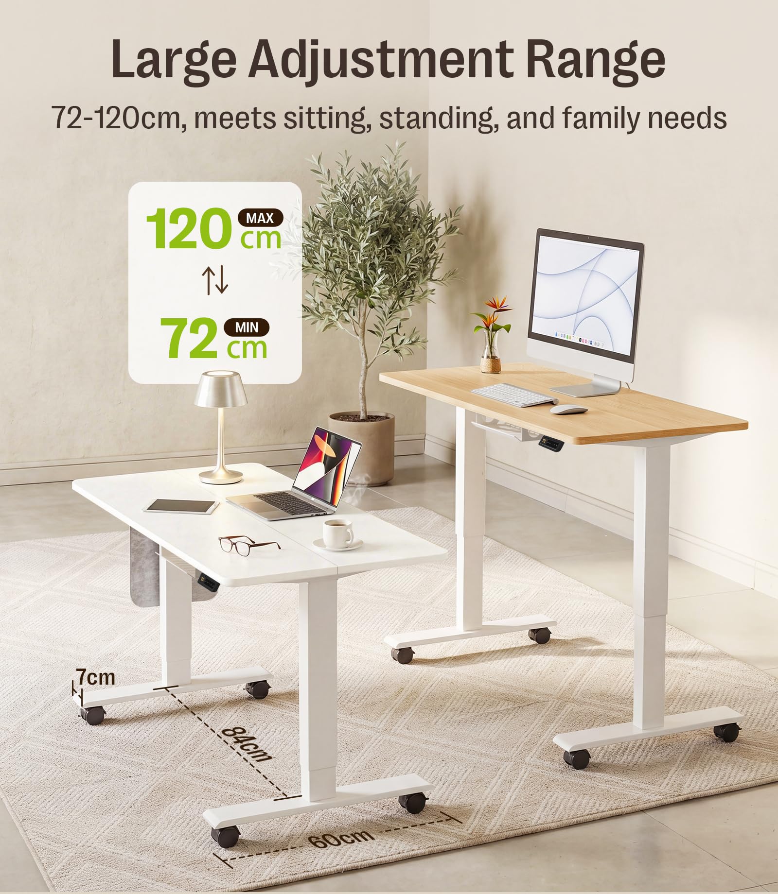 MAIDeSITe Elektrischer höhenverstellbarer Schreibtisch, 100 × 60 cm Sitz-Steh-Schreibtisch mit Kabelwanne, Haken und Aufbewahrungstaschen, Stehpult mit Speichersteuerung für Homeoffice