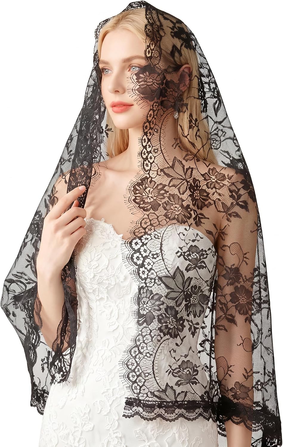 1 Tier Wedding Lace Veil, Bridal Veil Tulle Veils Hair Accessoies, Elegant Eyelash Lace for Women Wedding 63 * 31.5"