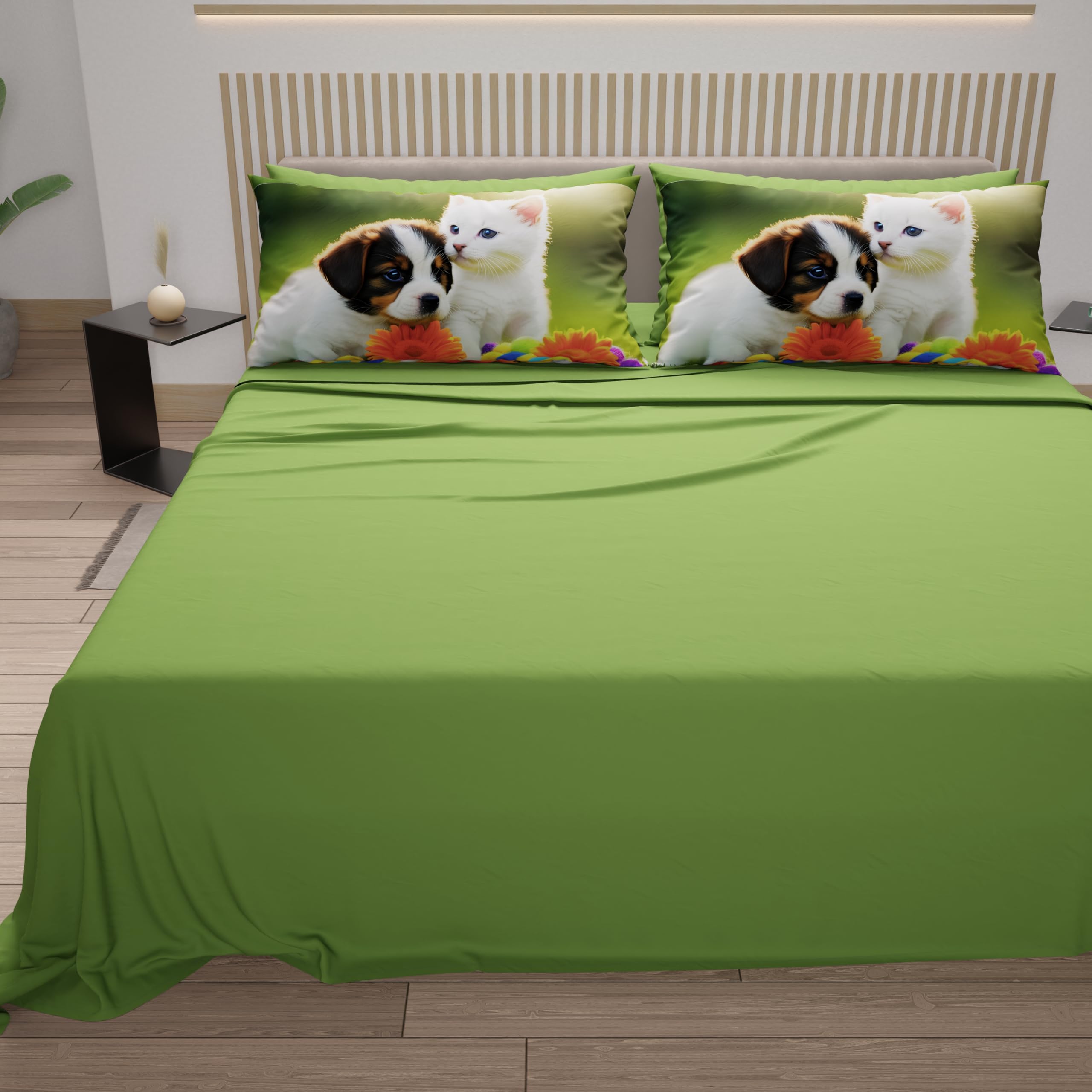 PETTI Artigiani Italiani, Animal Bed Linen with Cats and Dogs in Cotton with Pillowcases in Digital Print, Single Bed Sheet - Image 4