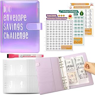 100 Envelopes Challenge Binder Money Savings Challenges Book to Save $5,050 and $500 and $10,000, A5 Money Saving Planner Budget Binder with Cash Envelopes