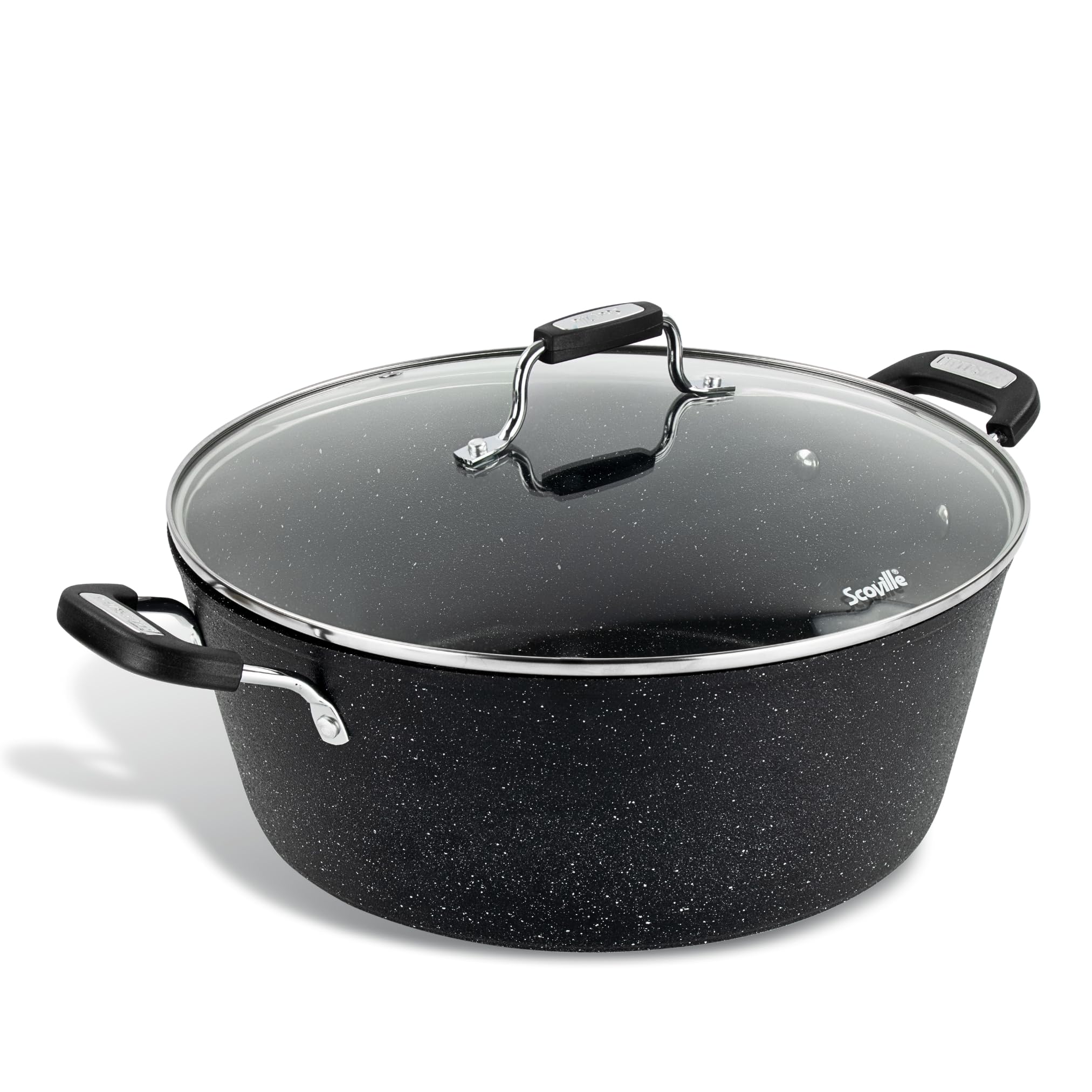 Scoville NEVERSTICK 32cm Stock Pot with Lid, Large Non-Stick Deep Cooking Pot, 8L, Suitable for All Hobs Including Induction, Perfect for Batch Cooking, Dishwasher Safe, PFOA Free, Aluminium, Black