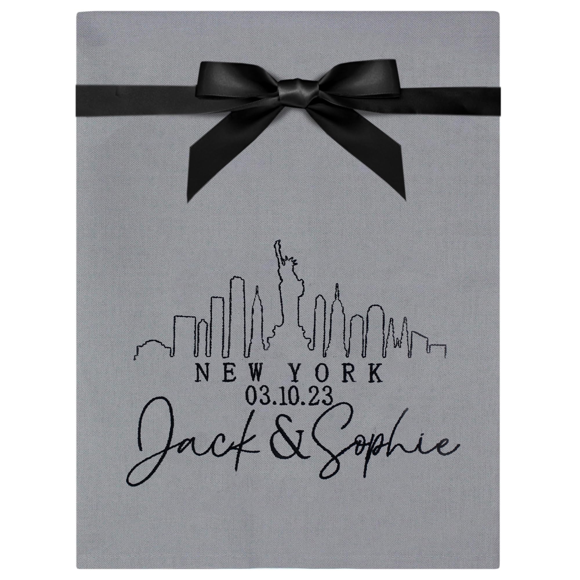 Personalised New York Engagement Name & Date Tea Towel Gift (Grey)