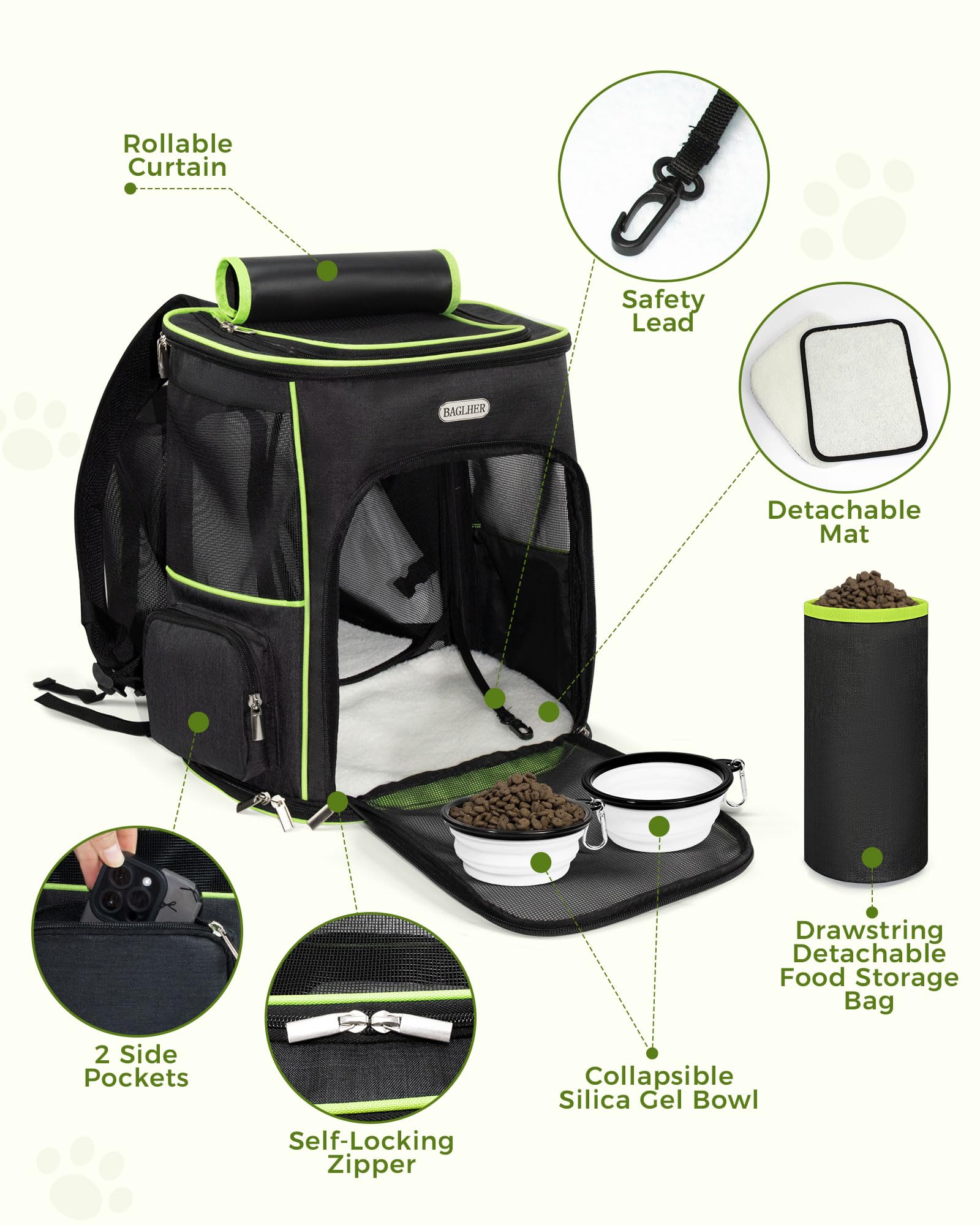 BAGLHER Expandable Cat Carrier Backpacks, Retractable Pet Carrier Backpack for Small Dogs & Cats with Breathable Mesh, Travel Bag Up to 18 Lbs for Hiking Camping Outdoor - Green - image 5
